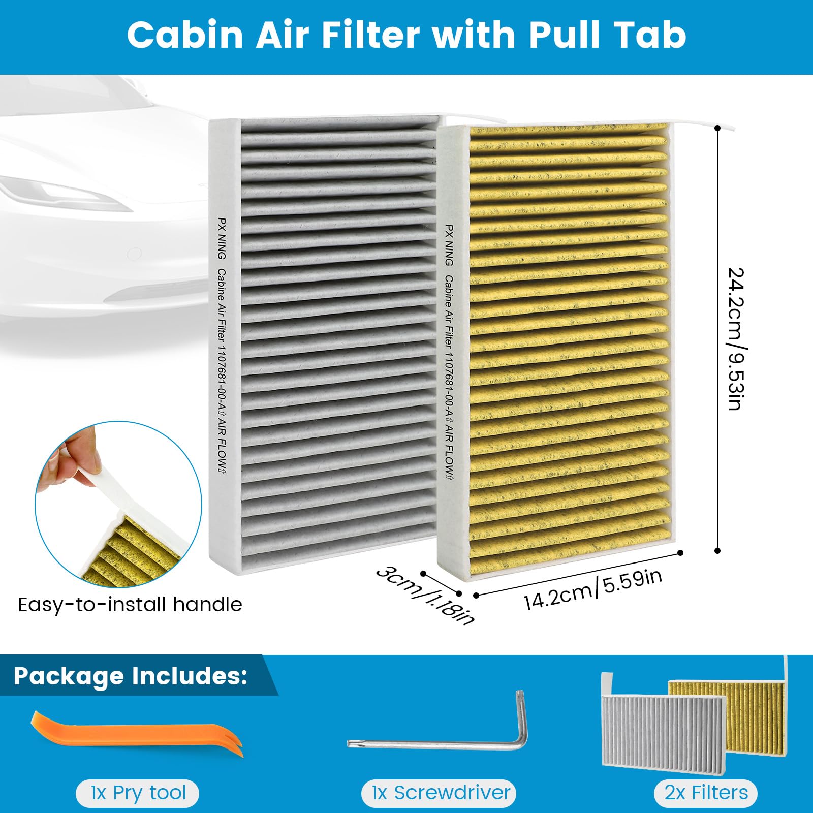2 filtri per abitacolo con carbone attivo, compatibili con Tesla Model 3 (2017-2025) e Tesla Model Y (2020-2025), filtro dell'aria abitacolo PM2.5, ricambio OEM, filtro dell'aria auto per