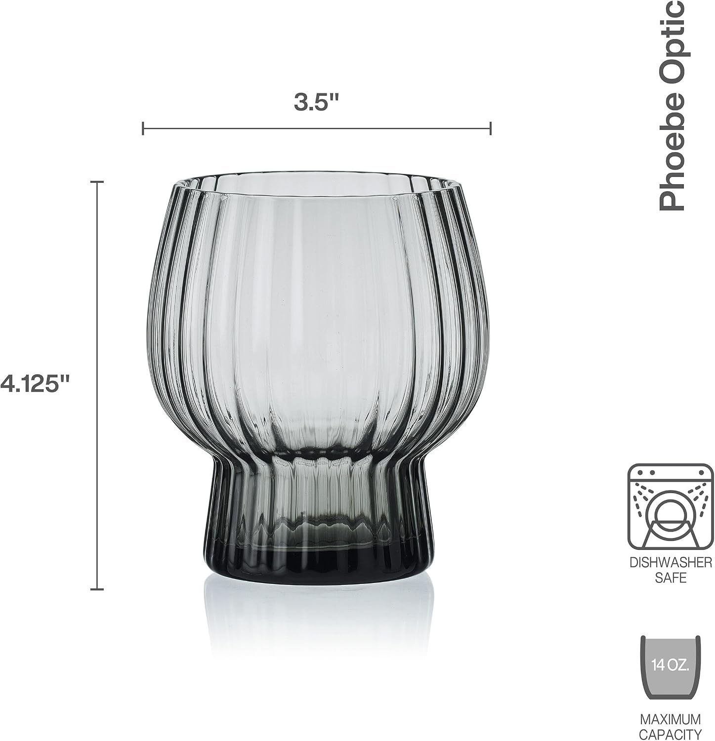 Mikasa Phoebe Modern 14 Oz. Optic Double Old Fashioned Rocks Beverage Juice Glasses, Set of 4, Gray