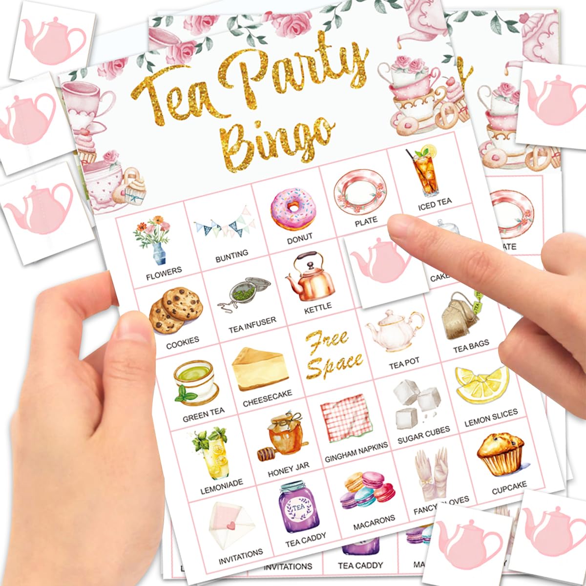 DFXIU Tea Party Bingo Cards, Let’s Par-Tea Game for 24 Players, Garden Tea Party Games,Spa Party, Birthdayfor Family Friends Activities