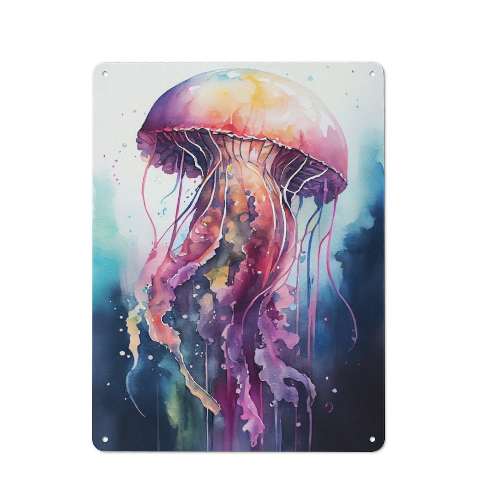 Jellyfish Watercolor Vintage-inspired Tin Sign 40x30cm for Garage Or Workshop, for Garage, Workshop And Man Cave Decoration