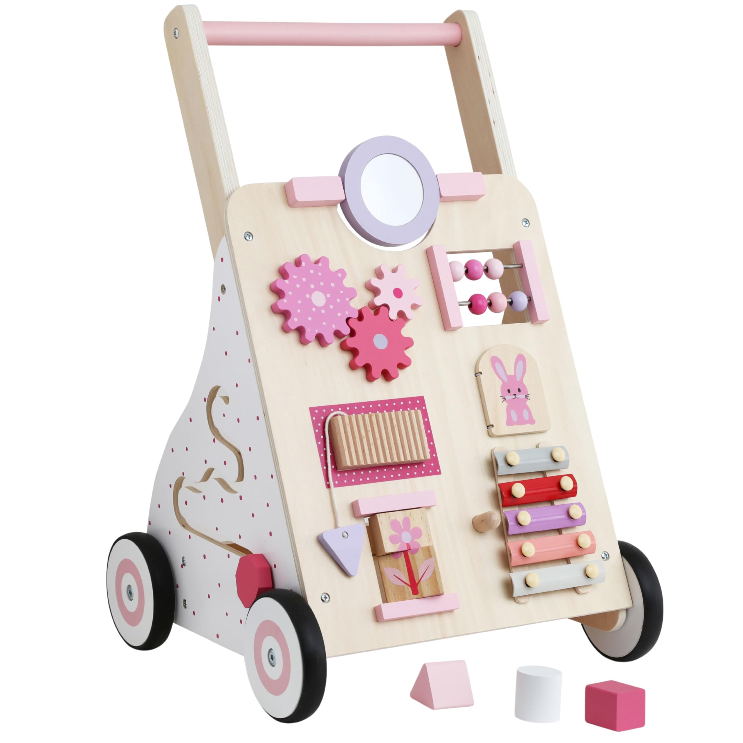 Haus Projekt Chariot Marche Bois Rose, Trotteur Bebe Bois pour Enfant Activité, Jouet pour Bébé 1 an, Chariot de Marche Bebe pour Premier Cadeau Anniversaire pour Garçon ou Fille, Baby Walker