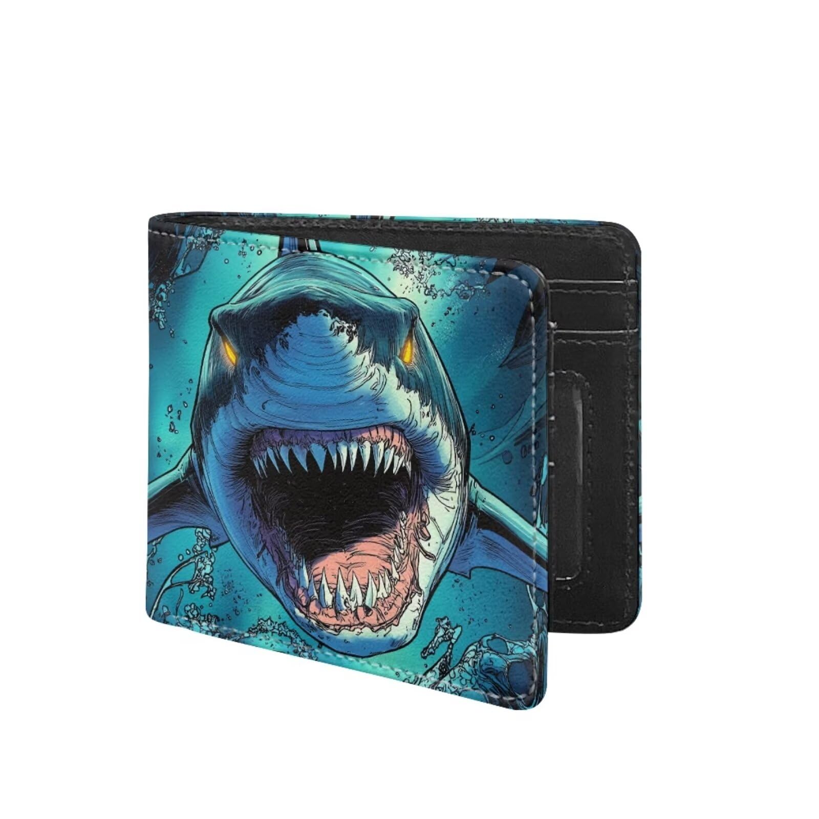 Coldinair Cool Shark Kids Wallet for Boys Novelty Leather Boys Wallet for Kids 4-12,Lightweight Credit Card Cash Id Holder Cool Slim Bifold Small Coin Purses for Youth Teenager