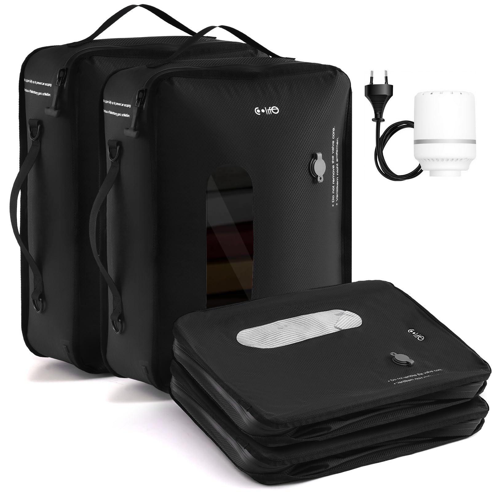 COOLIFE Vacuum Bags*2 for Travel with Pump, TPU Vacuum Storage Bags Reusable Vacuum Compression Bags for Carry-on Baggage, Home Storage and Moving- Space Saver Vacuum Bags