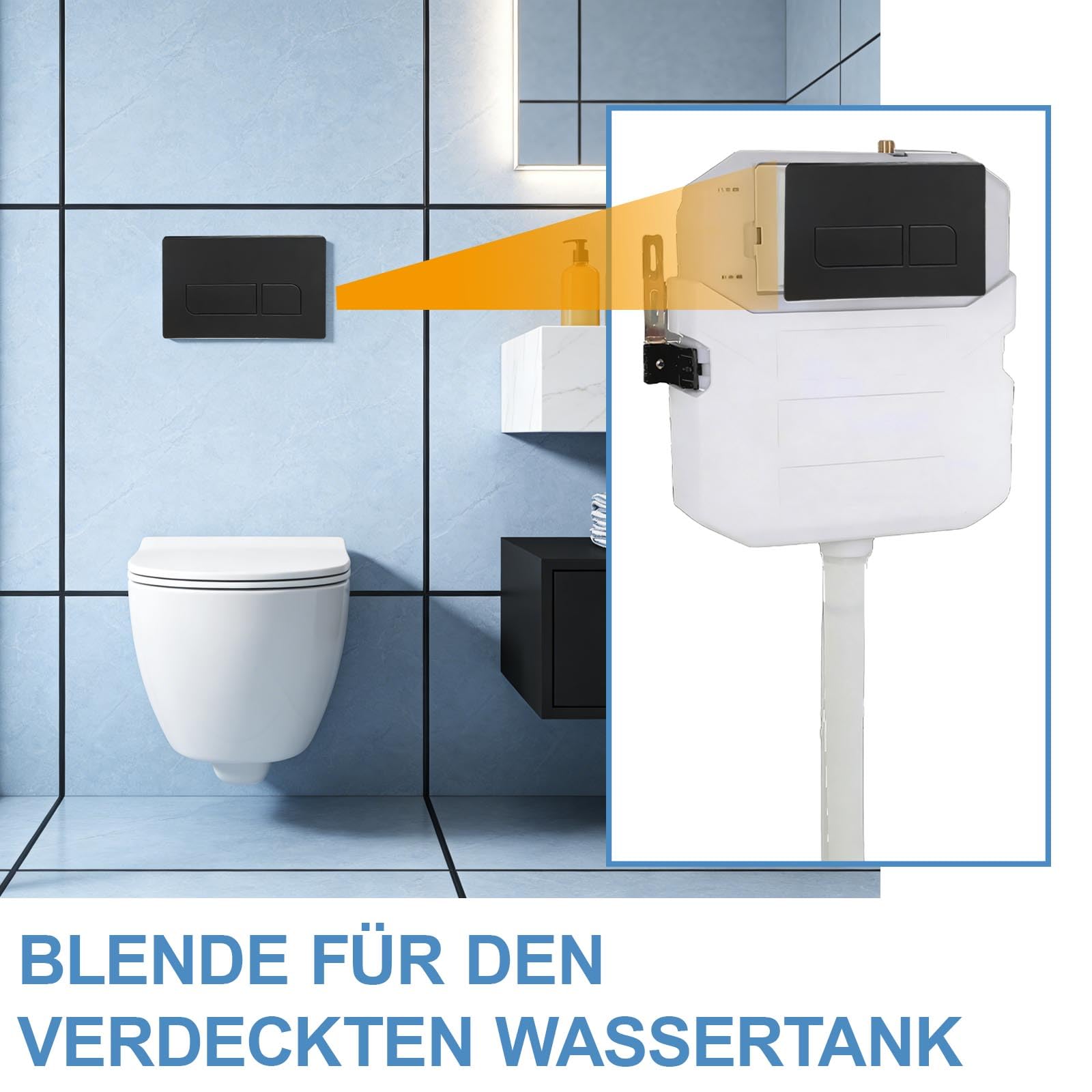WC Drückerplatte Betätigungsplatte, 164 x 246 mm Wandmontiert MengenSpülung Ersatzplatte mit Spülstangen und Einbaurahmen, Kompatibel mit Geberit Sigma 01, 20, 30, 50, UP 300, 320, Schwarz