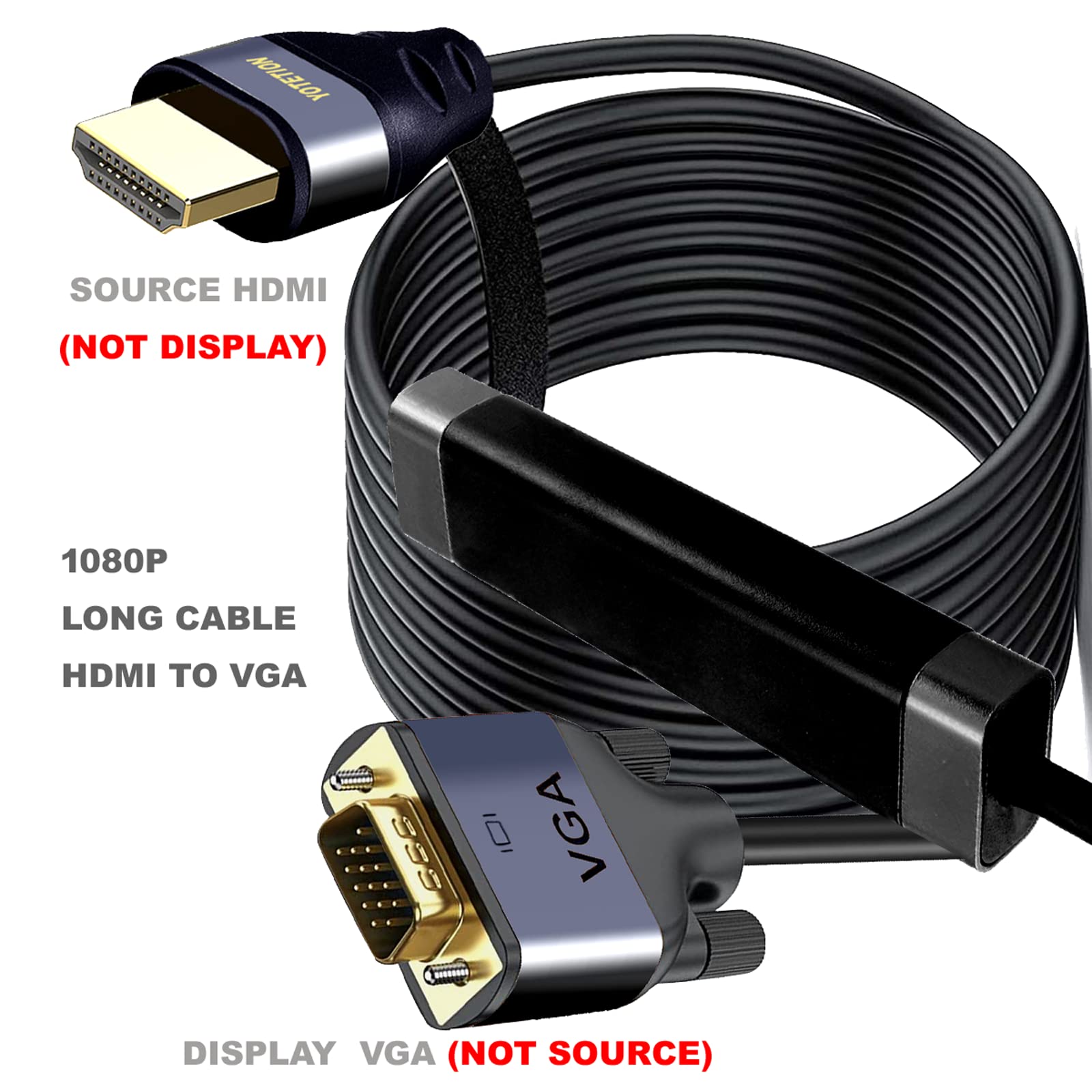 Câble HDMI vers VGA avec IC, HDMI vers VGA plaqué or compatible avec ordinateur, ordinateur de bureau, ordinateur portable, PC, moniteur, projecteur, HDTV, Raspberry Pi, Roku, Xbox et plus