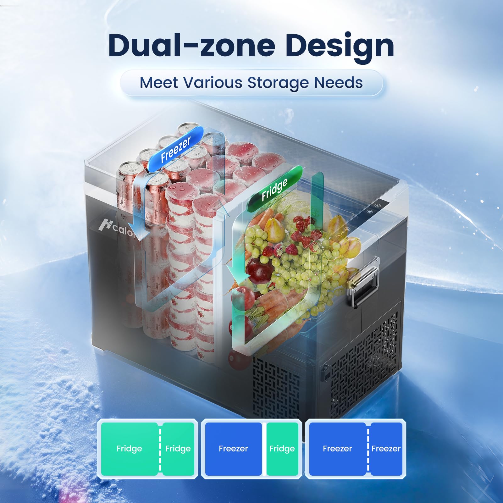 HCALORY 40L Kompressor Kühlbox mit App-Steuerung & Dualzone -20°C bis 20°C,12/24/230V Elektrische Kühlbox mit Trennwand,Mobiler Camping kühlschrank für Auto/LKW/Boot