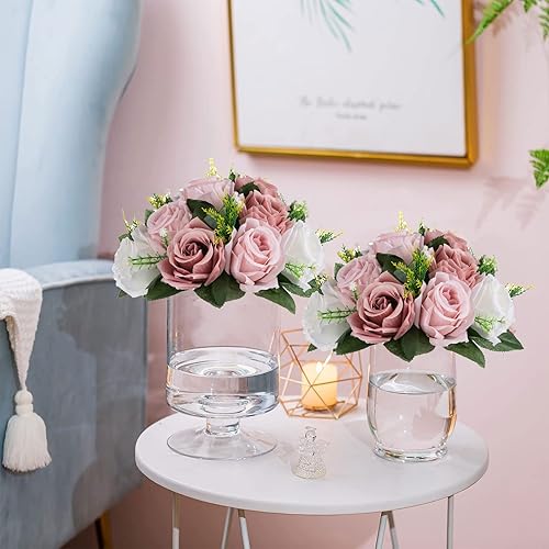 Miniatura 6 de Sziqiqi Centros de mesa de flores rosas para mesas, bolas de besos para bodas, pieza central de arreglos florales artificiales