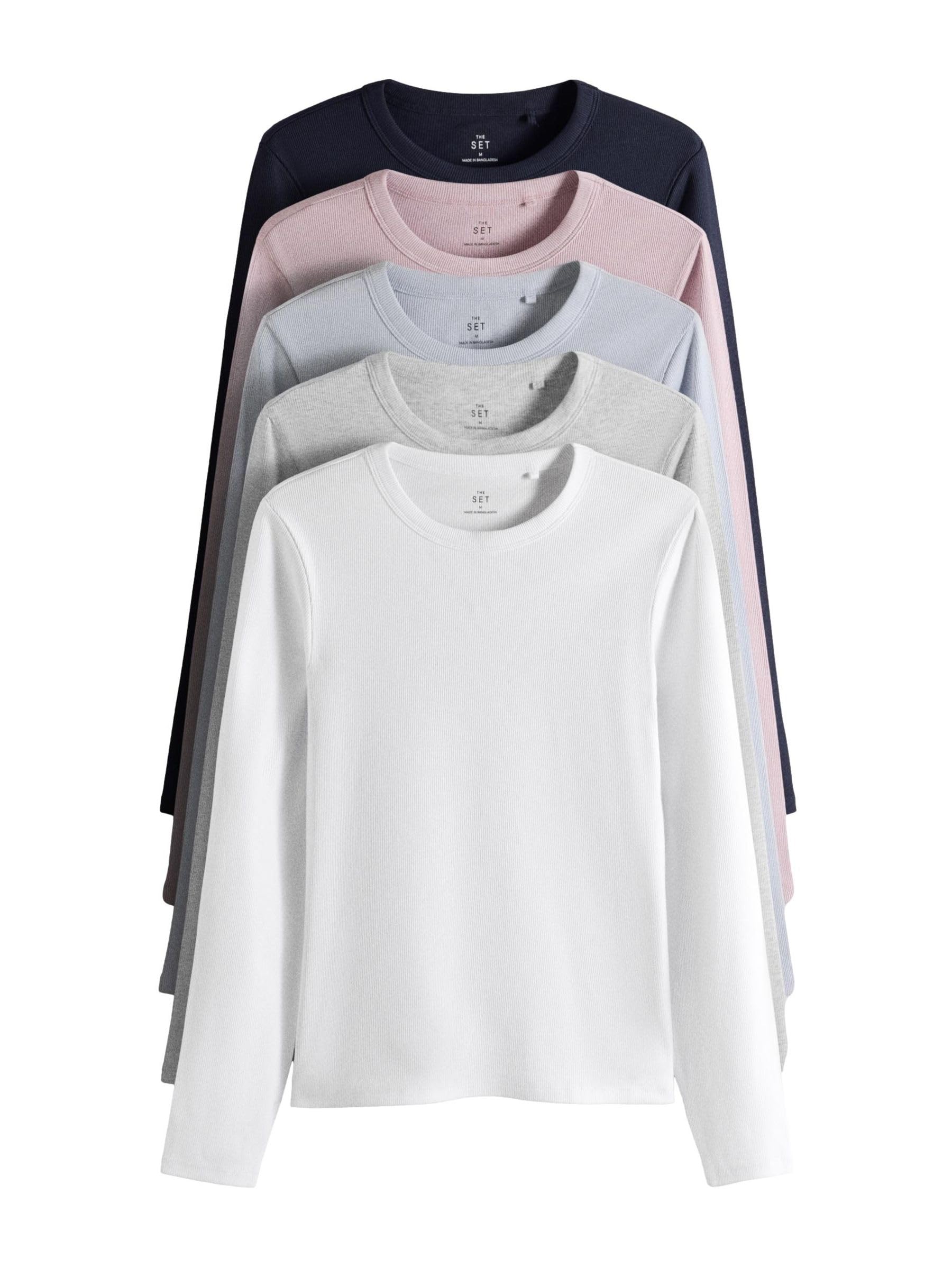 THE SET Damen t gerippte Langarmshirts, 5er-Pack