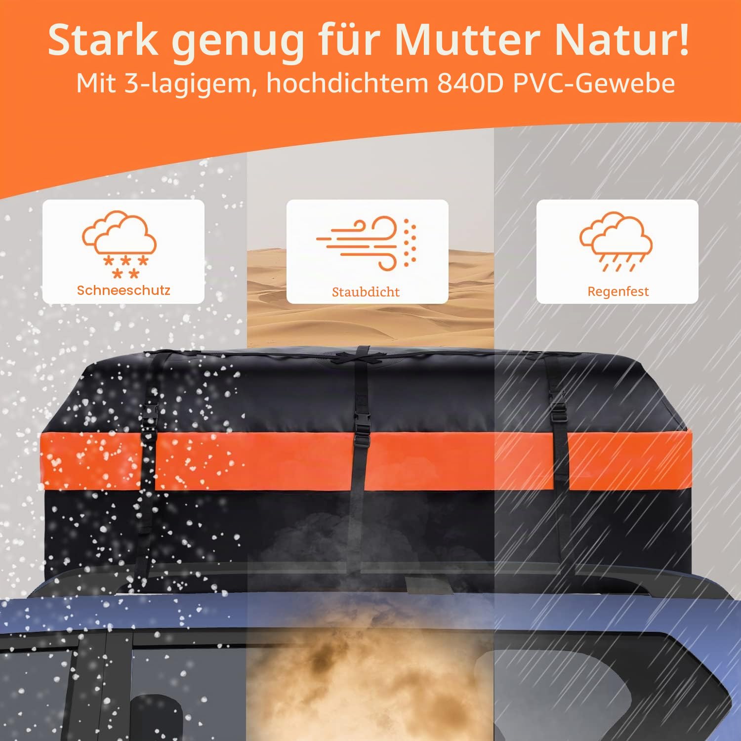 Dachbox Auto 21 Kubikfuß, Ohuhu 840D Wasserdicht Dachtasche Auto mit Anti-Rutsch-Matte, Verstärkte Gurte, Türhaken und Gepäckschloss, Dachgepäckträger alle Fahrzeugdächer mit/ohne Gepäckträger