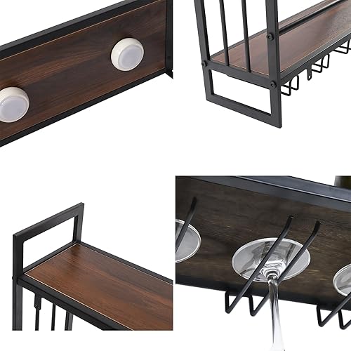 Miniatura 6 de Gdrasuya10 Estante de vino con luz LED montado en la pared, estante de exhibición de botellas de vino, estante de almacenamiento de vino de metal,