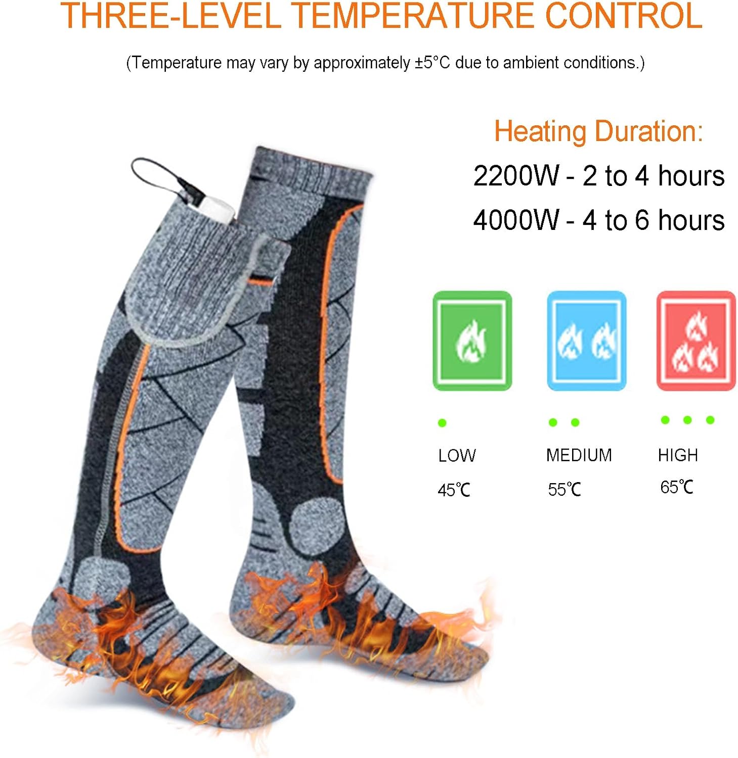 Electric Heated Socks for Men Women, Rechargeable Heated Socks, 4000mAh Battery, Washable, 3 Heating Levels for Hunting, Camping, Hiking, Fishing, Cycling