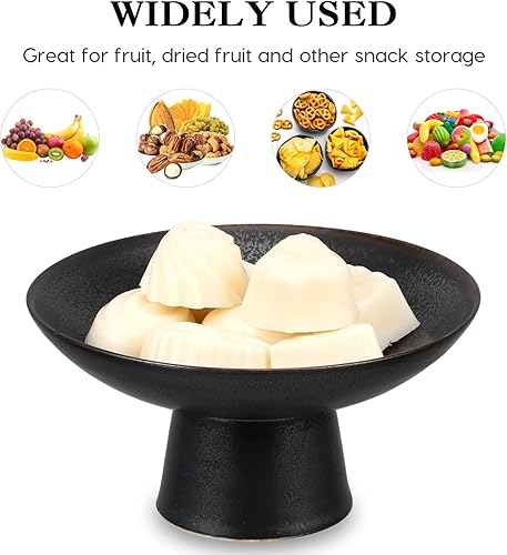 Miniatura 3 de 2 cuencos de frutas de cerámica con pies, cuenco decorativo negro con pedestal, plato para llaves, plato de servir con base alta retro para