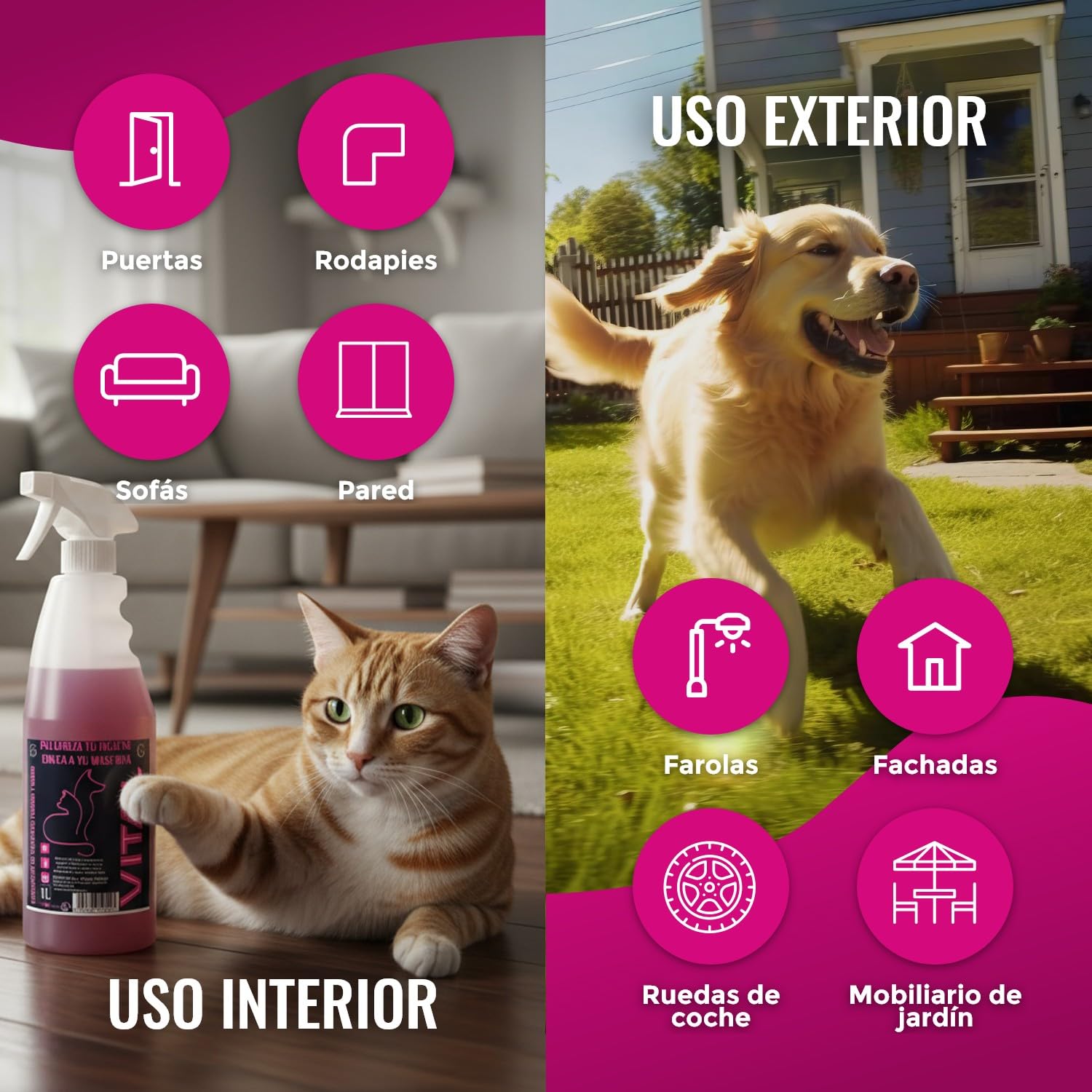 Vital Correttore di minzioni per cani e gatti 1000 ml - Eliminatore di odori e tracce di urina - Aiuto per l'addestramento degli animali domestici - Uso interno ed esterno - Efficace