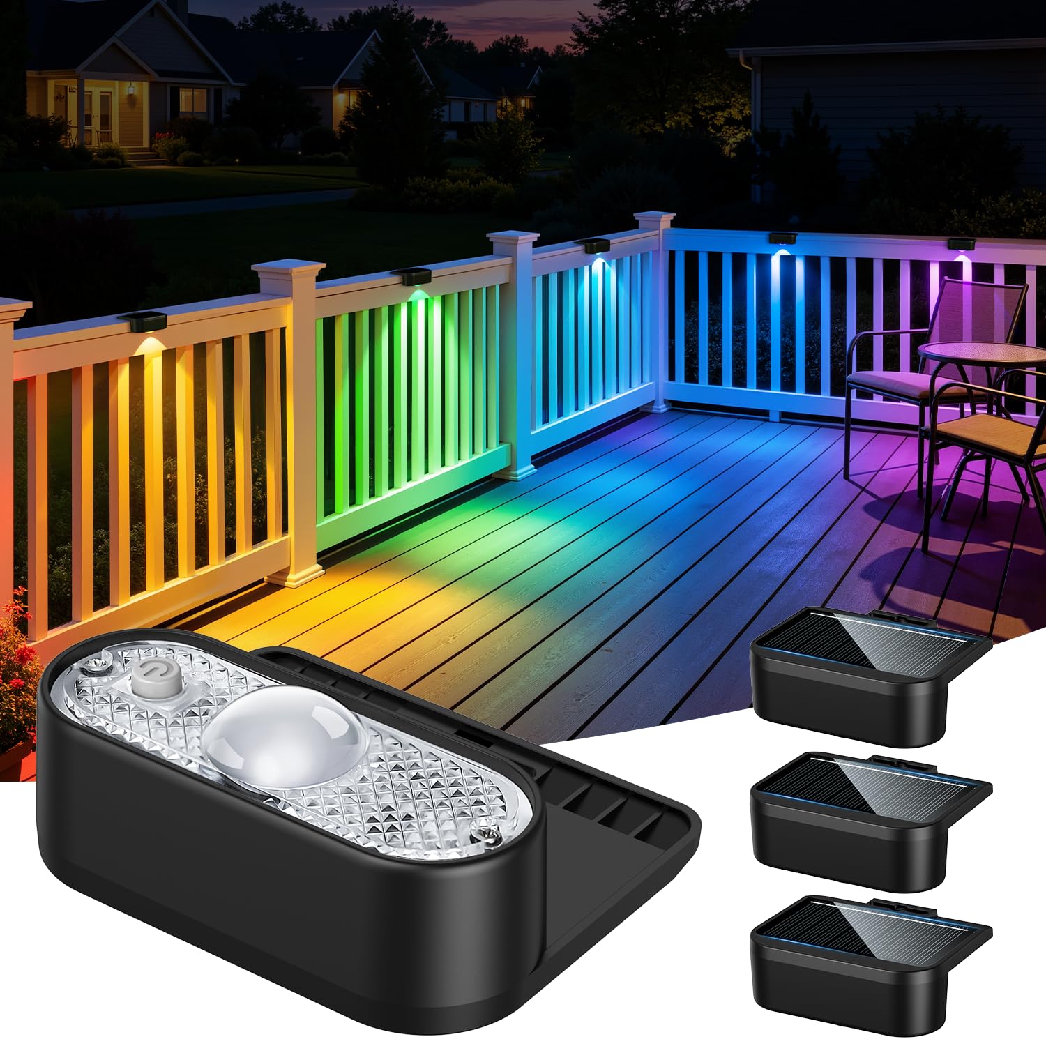 4 Pack Solar Fence Lights, IP65 Waterproof LED Garden Outdoor Wall Lights