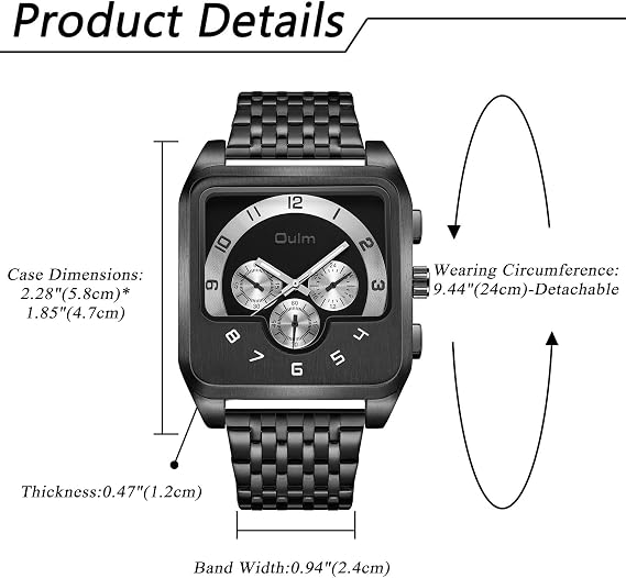 JewelryWe Men's Watch Stainless Steel Watches Men's Analogue Quartz Watch with Stainless Steel Strap Mechanical Imitation Design 30 Waterproof Rectangular Watch for Men Boys
