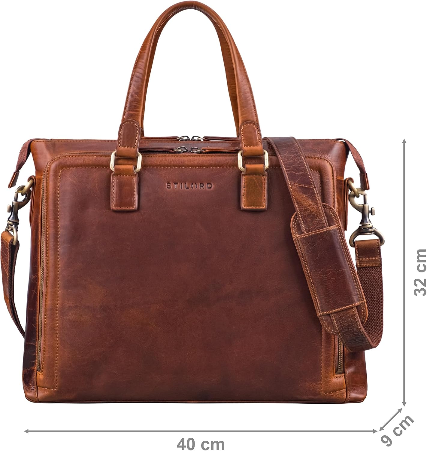 STILORD 'Claire' Sac Business Femme en Cuir Véritable 15 Pouces | Cartable | Sacoche pour Ordinateur Portable DIN A4 | Sac à Bandoulière et à Main pour Bureau, Couleur:Sesto - Cognac — image 3
