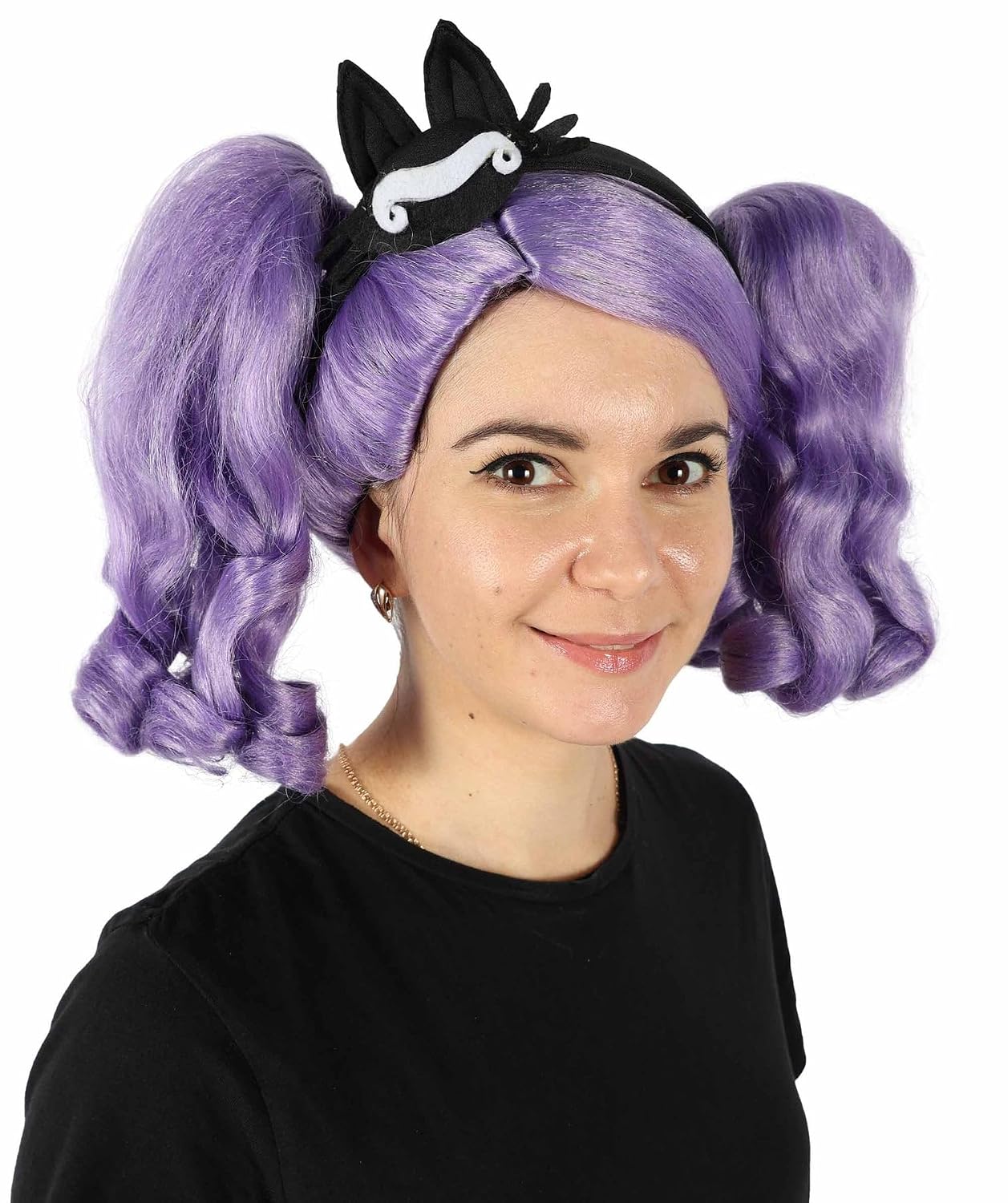 Adult Women's Purple High Pigtail Wig – Long Puffy Wigs with Hair Accessories for Cosplay, Flame-Retardant Synthetic Fiber Costume