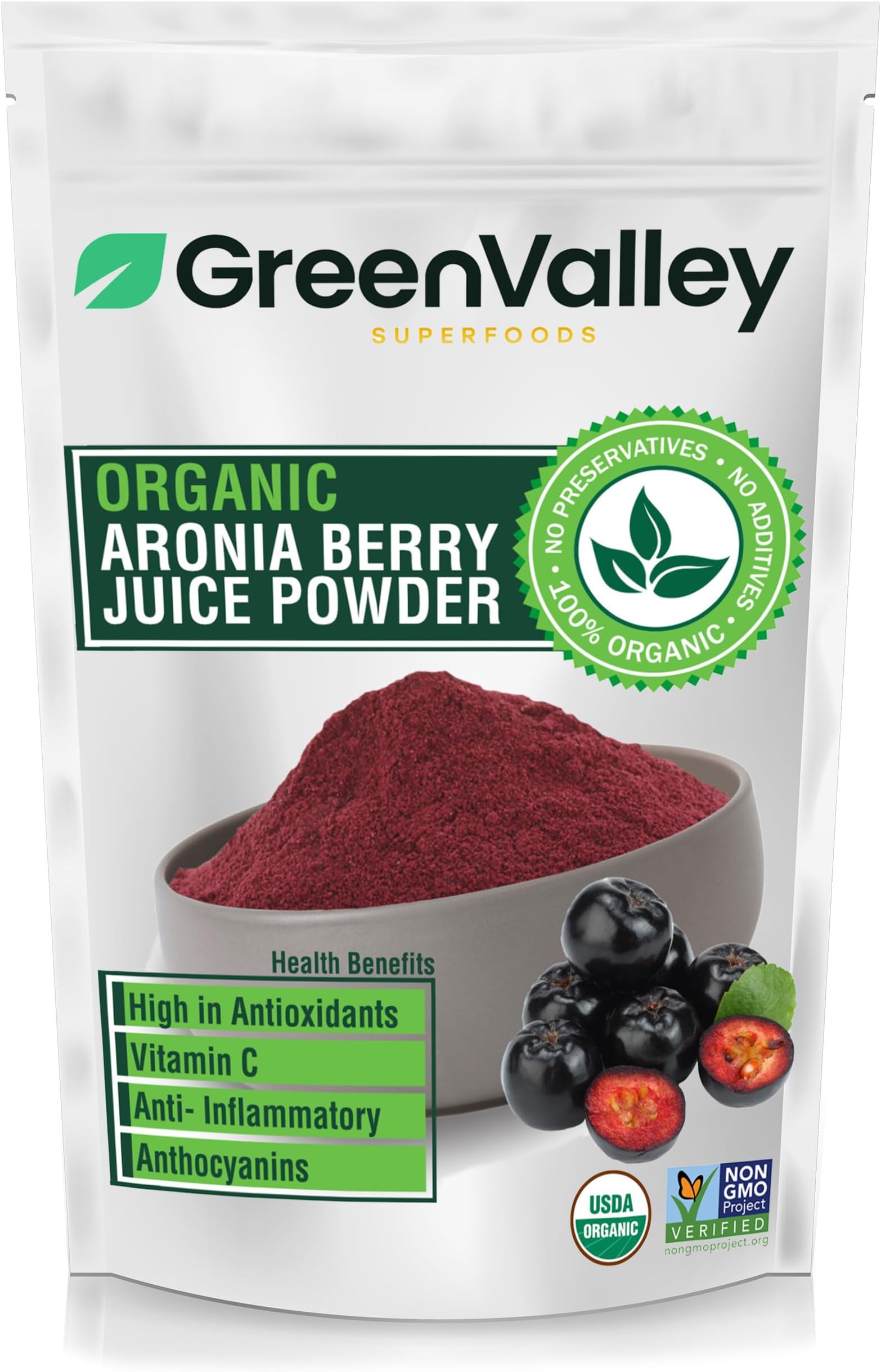 Green Valley Superfoods Organic Aronia Berry Juice Powder, Chokeberry, Antioxidant Rich Anthocyanins (12 Ounce)
