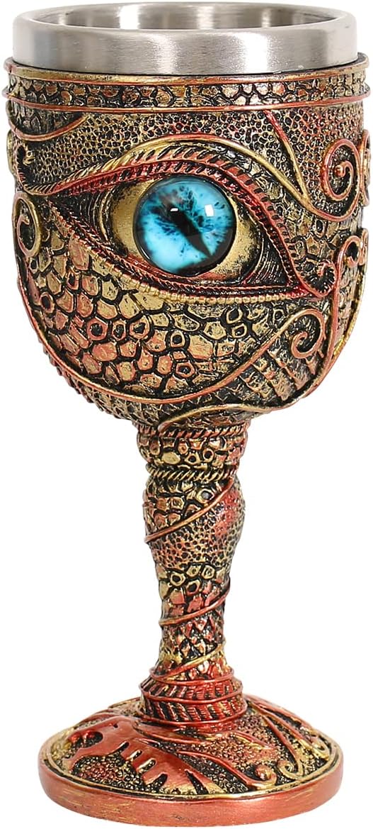 Stainless Steel The Eye of The Dragon Wine Goblet Chalice,Dungeons and Dragons Medieval DragonWine Cups 7oz.Men’s Gift (Blue Eyes)