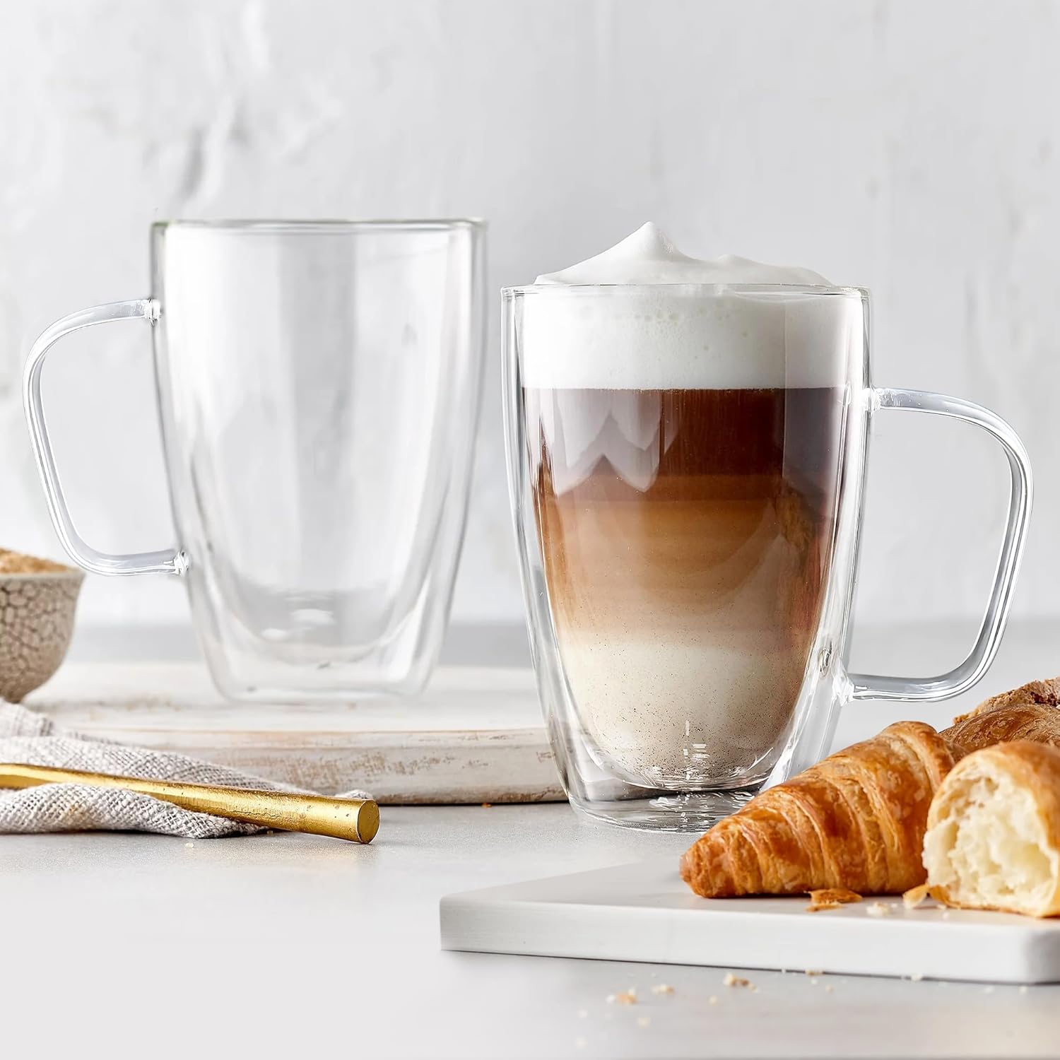 Joeyan Large Clear Double Walled Glass Coffee Mugs 16 oz, Double Layer Tea Latte Cappuccino Glasses Cups with Handle, Double Lined Insulated High Borosilicate Glassware for Hot Drinks, Set of 2 - Image 6