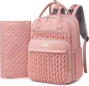 Tealari Diaper Bag Backpack,Stylish Baby Diaper Bag,Waterproof Travel Diaper Backpacks Baby Bags with Changing Pad,Stroller Straps,Insulated Pockets Pink