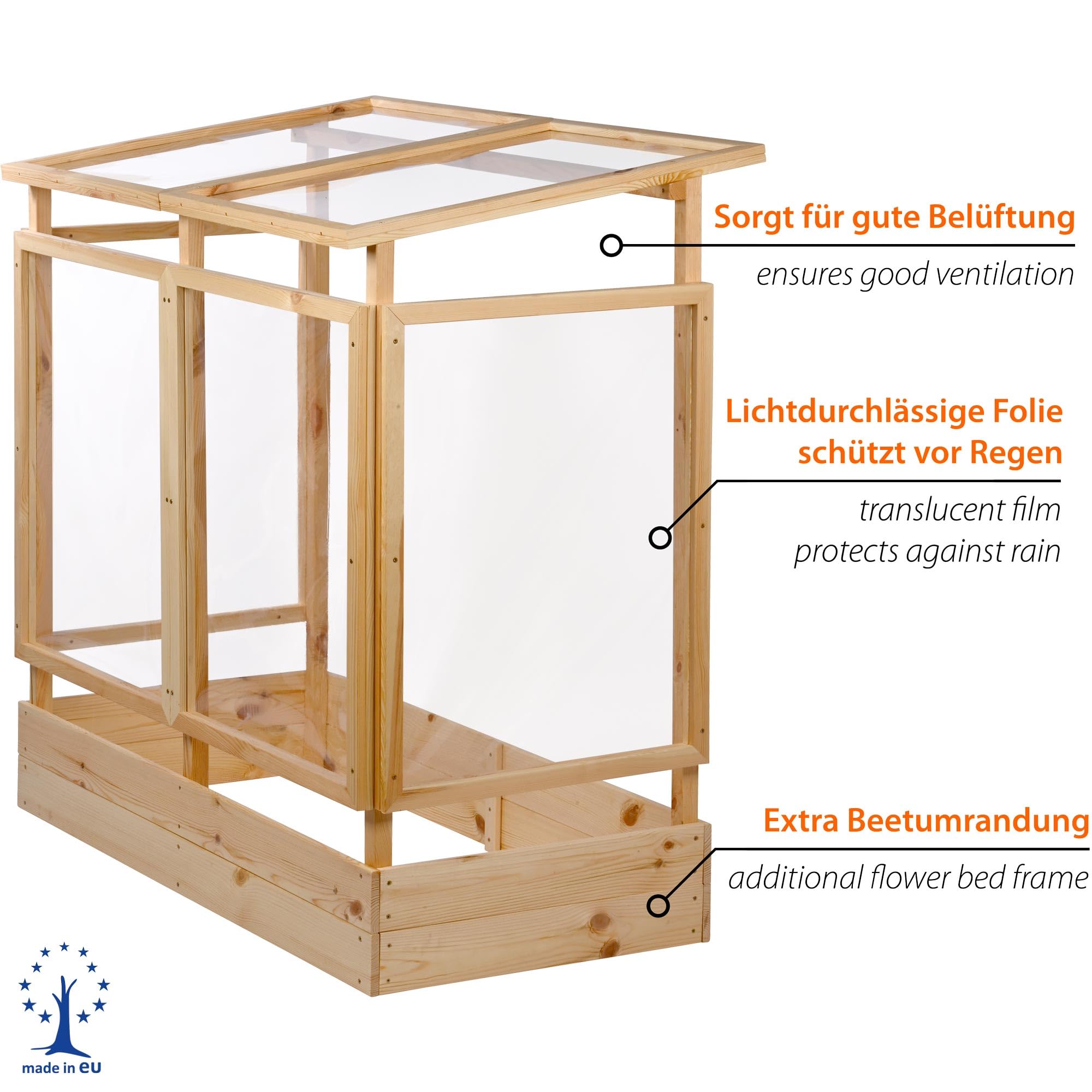 dobar® Tomatenhaus aus Holz mit PVC-Schutzscheiben kleines Gewächshaus für Tomaten, Gurken & Gemüse im Gartenbeet Pflanzenhaus mit Rankhilfe für geschützten Gemüseanbau 116 x 71 x 120 cm