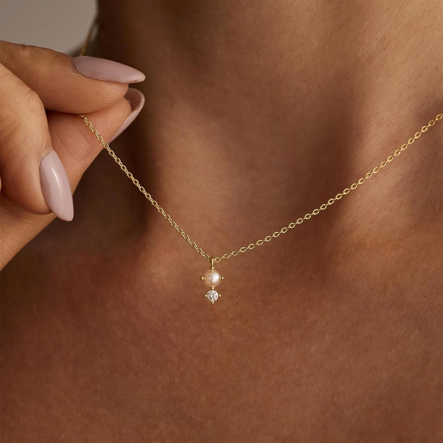 Gold Necklace for Women, Dainty 14K Gold Plated Pendant Necklaces for Women Trendy Simple Choker Chain Cubic Zirconia Circle/Interlocking/Sun/Pearl Necklace Fashion Jewelry Charm Gifts for Her - Image 6