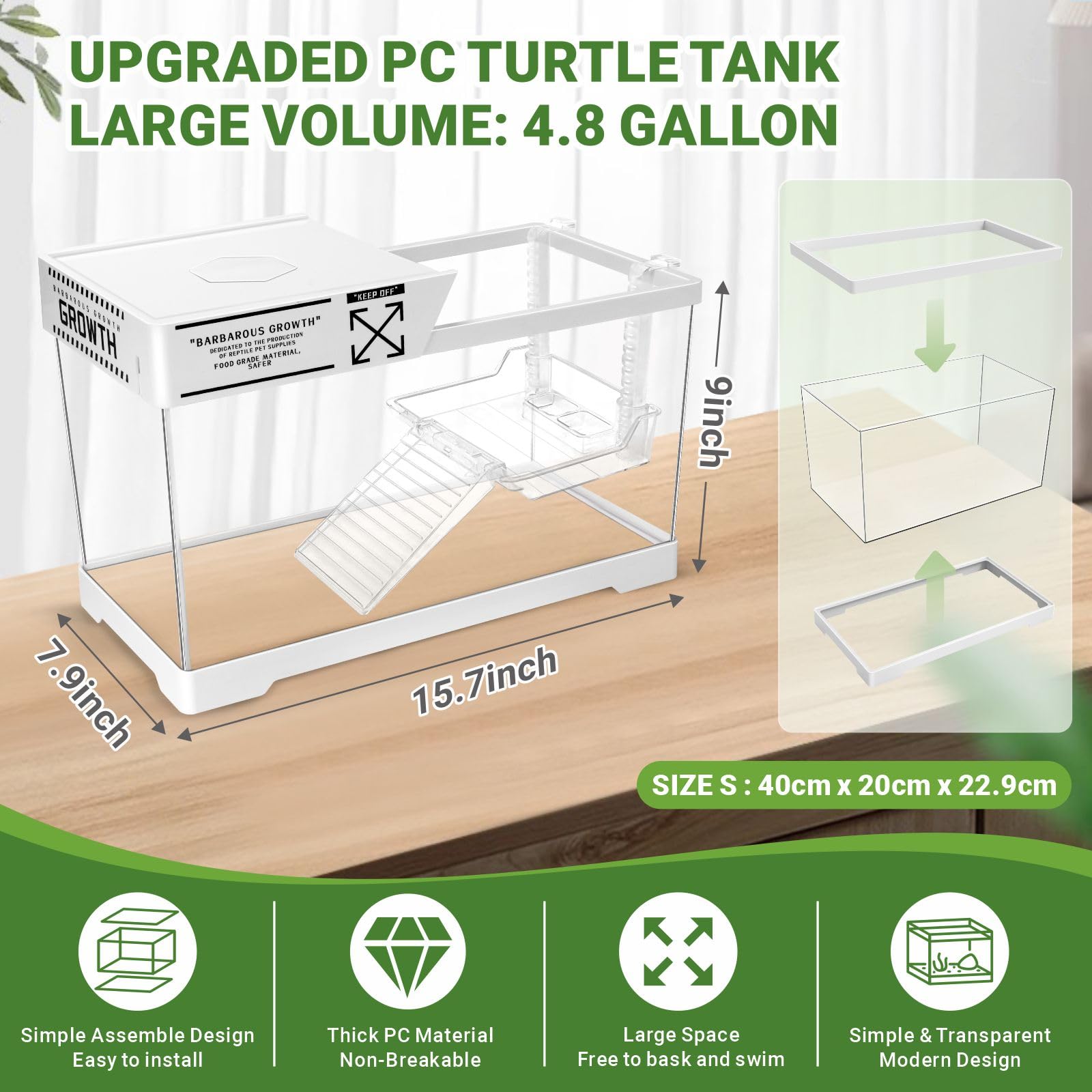 GOZILLA Kit Acquario per Tartarughe Acquatiche+Lampada+Filtro, Kit di Avviamento Aggiornato PC per Tartarughe con Lampada e Filtro Regolabili, Habitat per Rettili con Coperchio, Piattaforma Sospesa