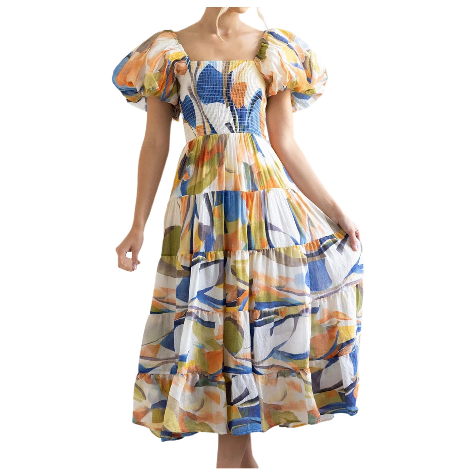 Generisch Abiti eleganti eleganti eleganti e senza spalle scoperte con volant e maniche a sbuffo da donna, perfetti per l'estate