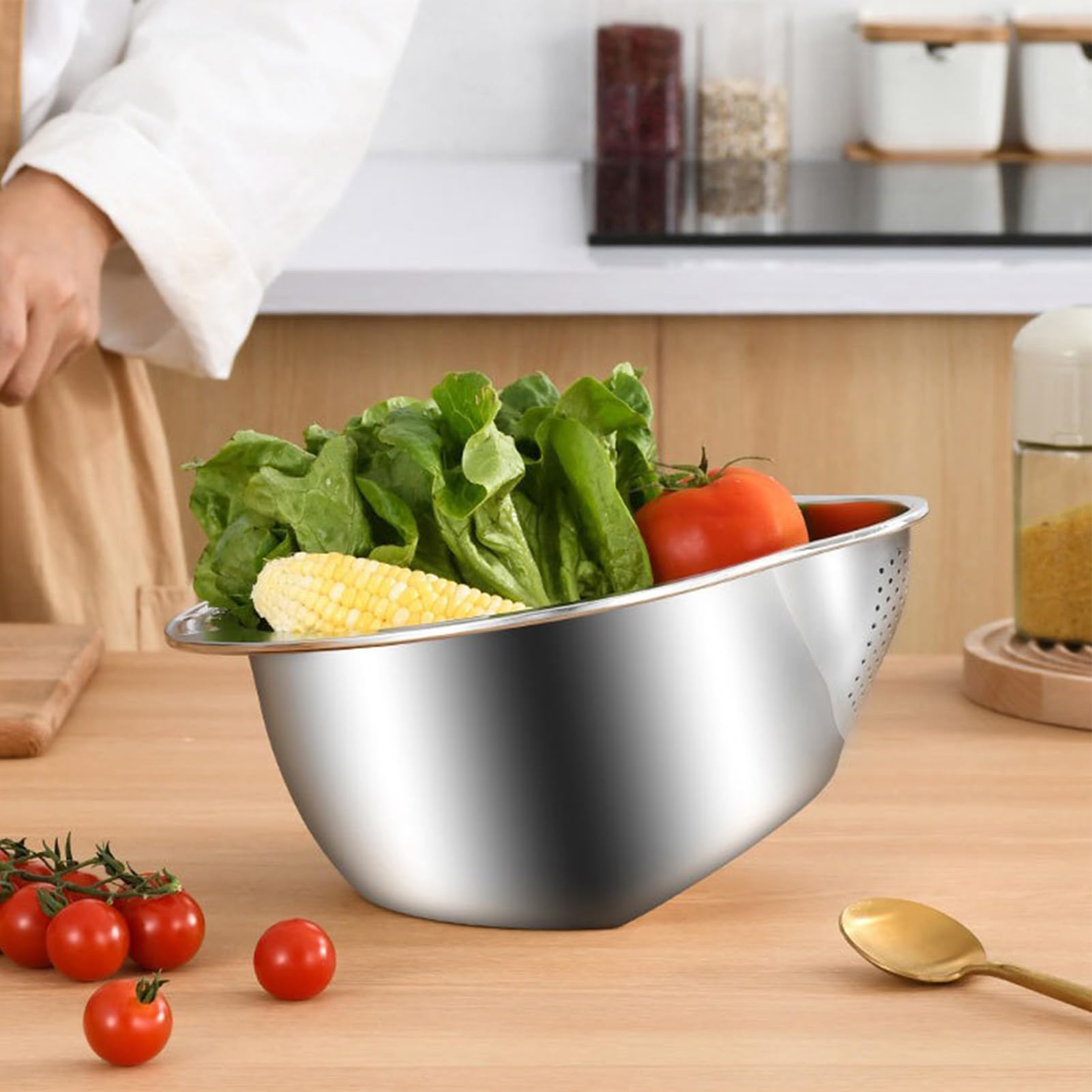 de Arroz Colador Set de Colador con Fondo Inclinado | Set de Rallador de Ajo de Acero Inoxidable y para Cocina Restaurante Verduras Frutas Jengibre Cebolleta