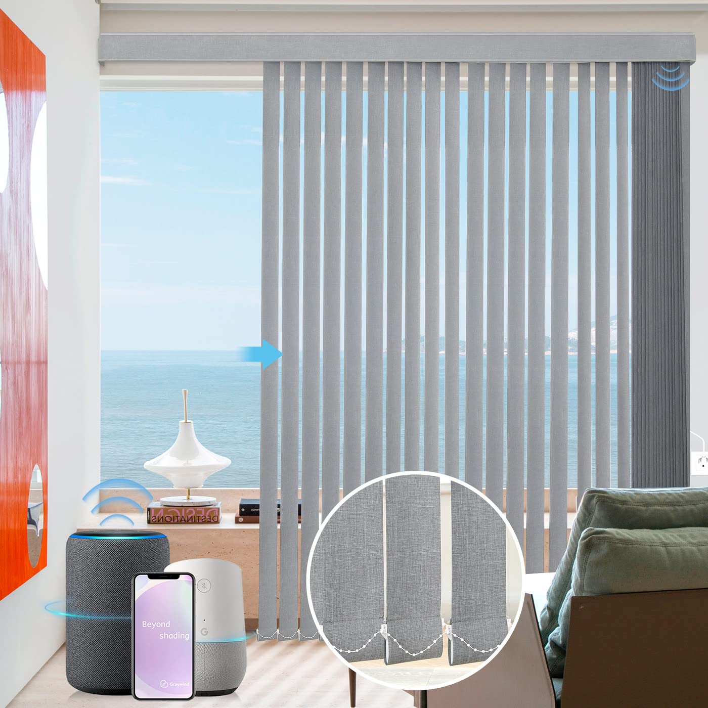 Set completo di tende elettriche verticali personalizzate, oscuranti, con telecomando, grigio chiaro, per porte e finestre, ideale per casa e ufficio