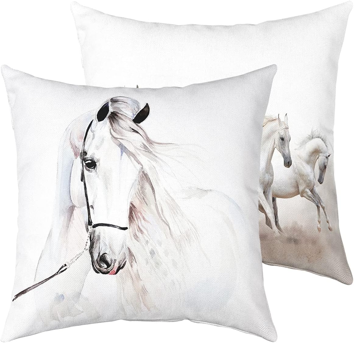 Feelyou White Horse Throw Pillow Covers 20"x20" Set of 2 Soft Galloping Horse Pillow Cases Cushion Covers for Living Room Bedroom Cute Animal Decor Decorative Throw Pillowcases for Sofa Couc