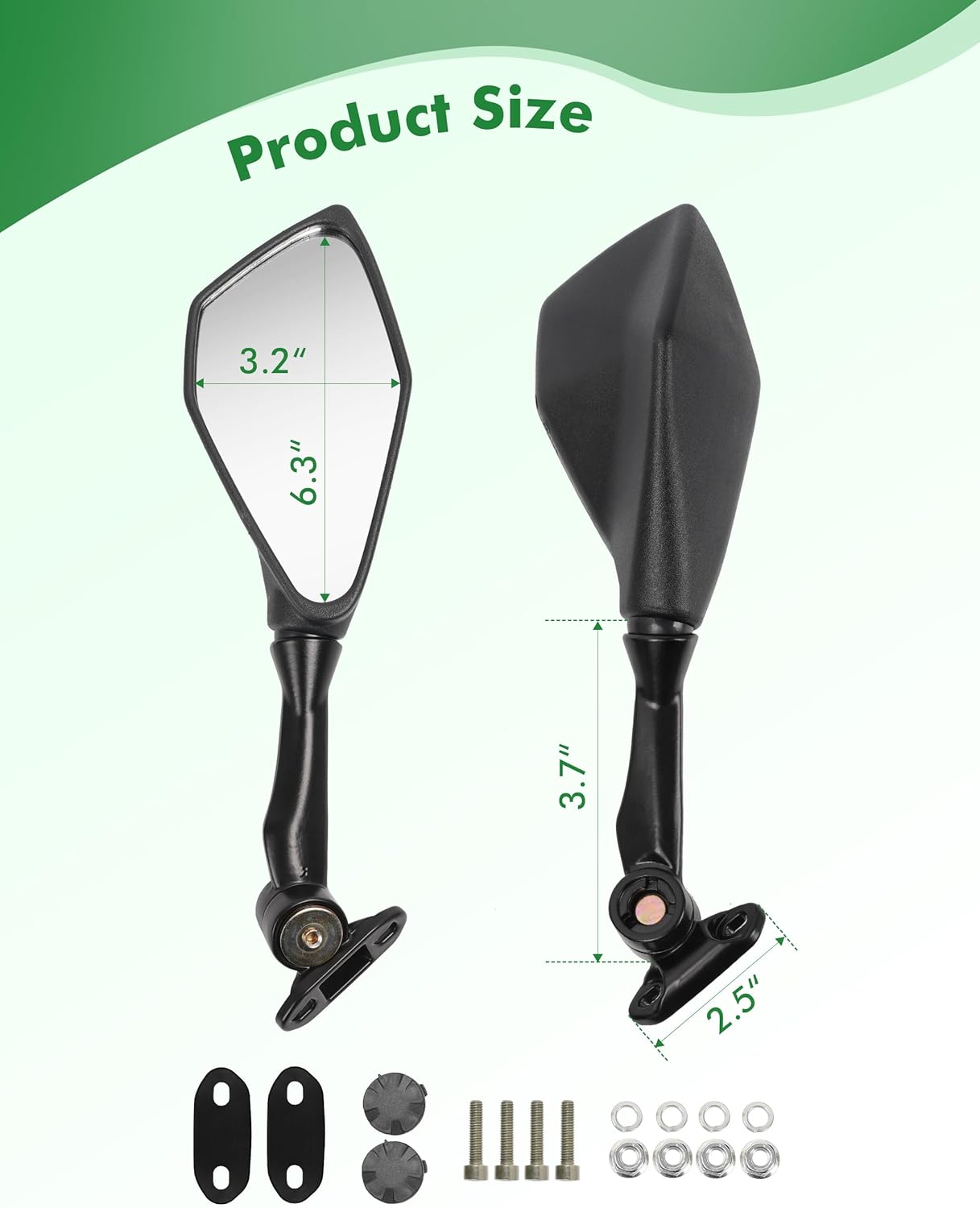 Ninja 300 Mirrors, VOUTRAK Fold-In Design Ninja 400 Mirror, 360° Adjustable ABS Motorcycle Mirrors, Motorcycle Rear View Mirror Compatible with Ninja 300 400 650 250 500, ZX-6R, KLX300R, FZ6R