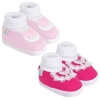 Neska Moda 12 To 18 Months Baby Girls Cotton Butterfly Frill Booties (Rani,Baby Pink) -BT1149andBT1171