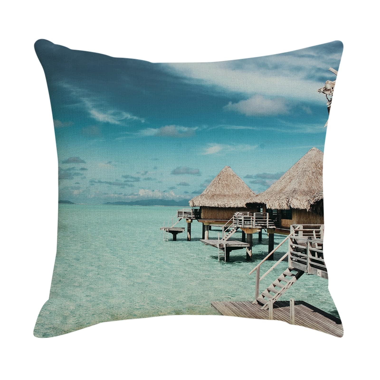 Juego de 4 fundas de almohada de 50 x 50 cm, color azul y beige