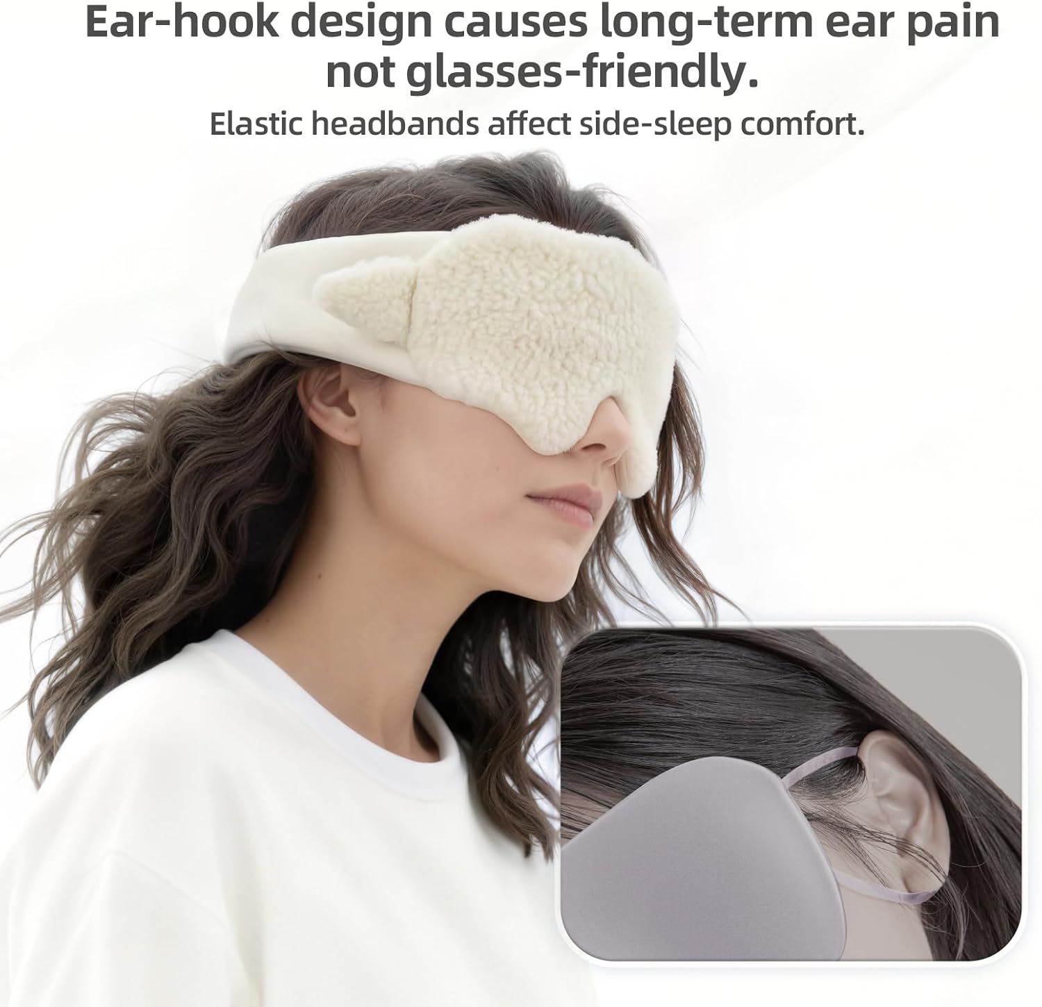 Cute Sleep Mask White for Women Men, 99.8% Blackout Adjustable Velcro Eye Mask, Soft Elastic Light Blocking Mask for Side Sleepers, Travel, Nap, Night Shift