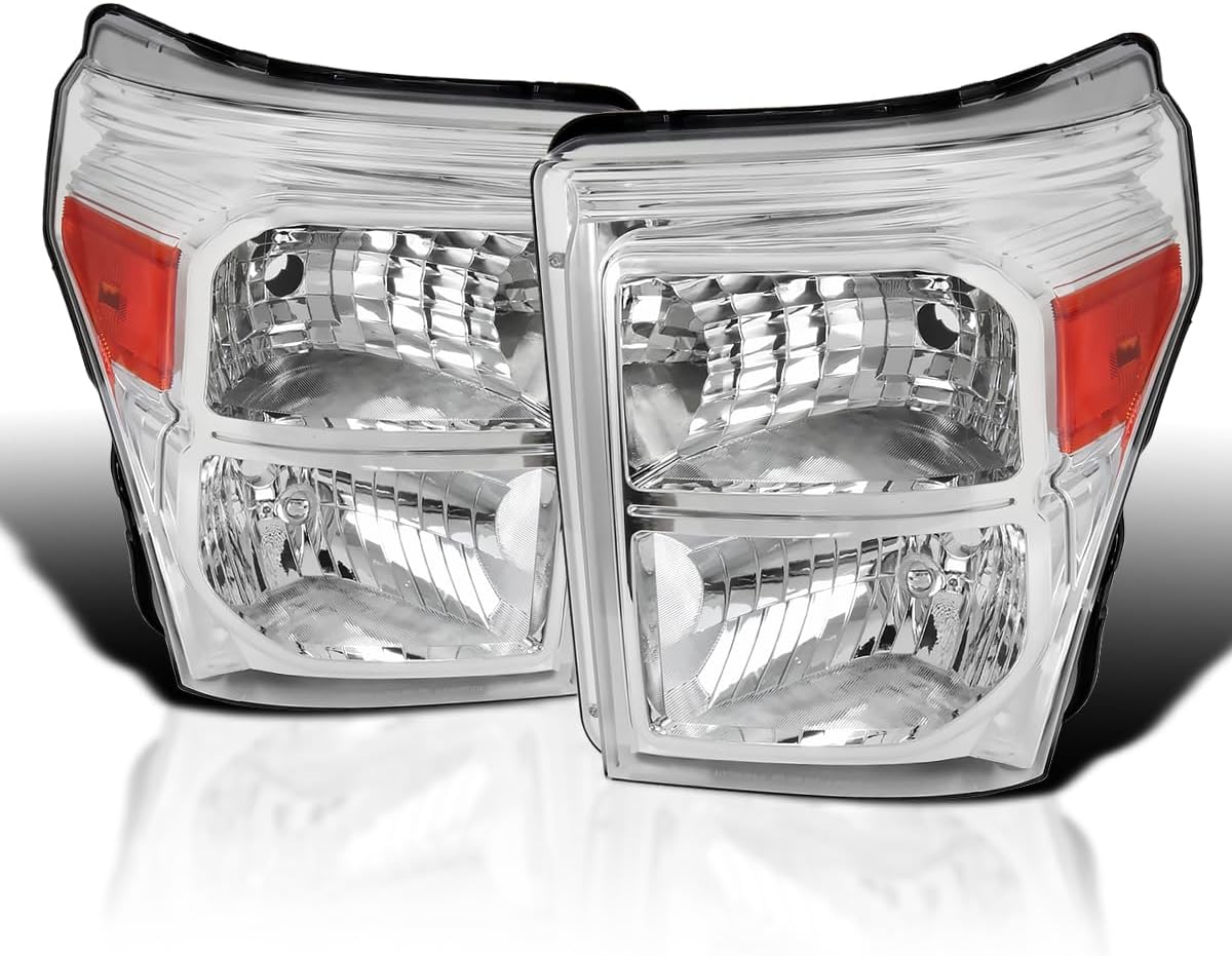 SPEC-D TUNING Chrome Headlights Compatible with 2011-2016 Ford F250 F350 F450 F550 Super Duty L+R Pair Head Light Lamp Assembly