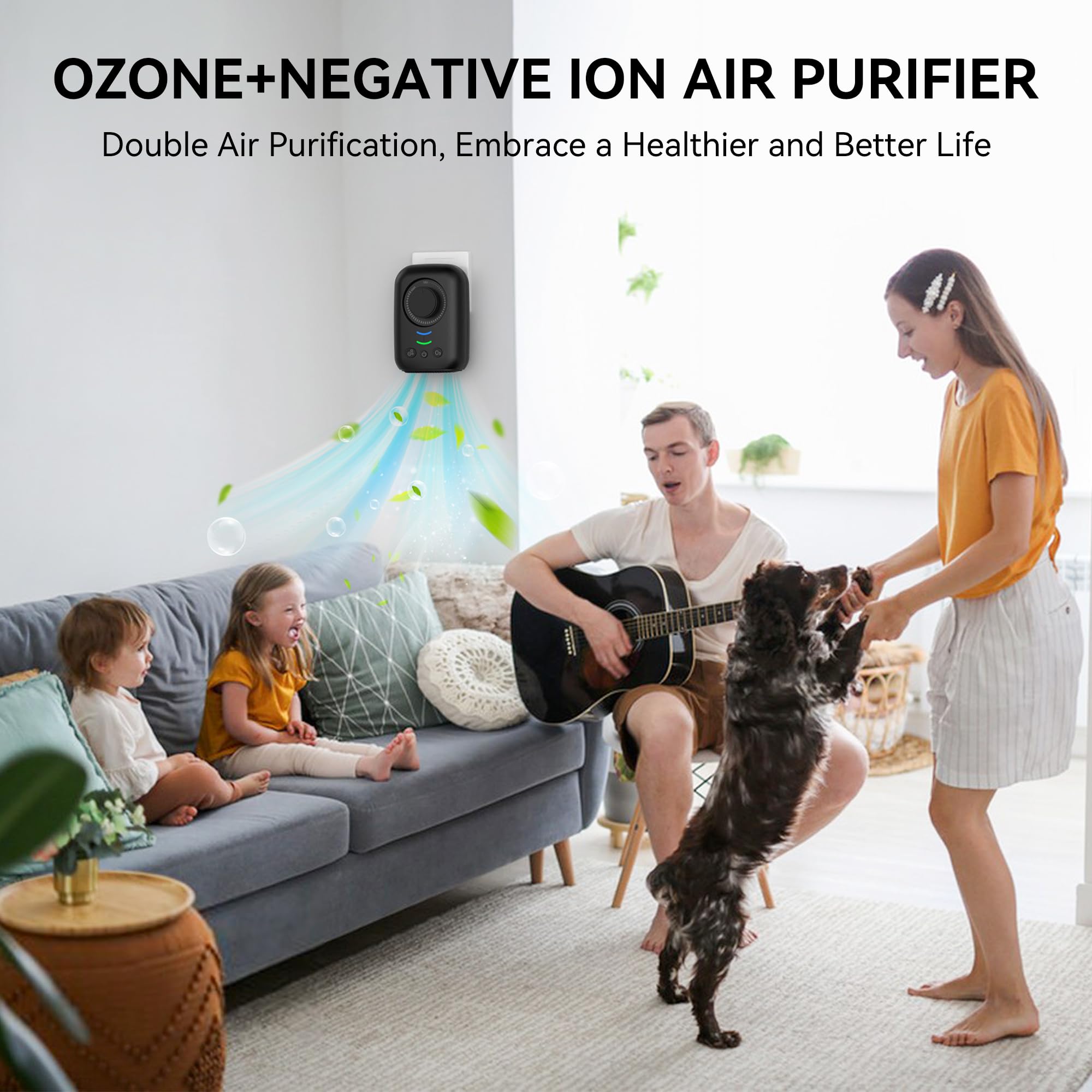 Purificatore d'aria ionico, ionizzatori d'aria plug-in e USB per casa, ionizzatore d'aria senza filtro, ozono per casa, camera da letto, cucina, bagno, ufficio (nero)