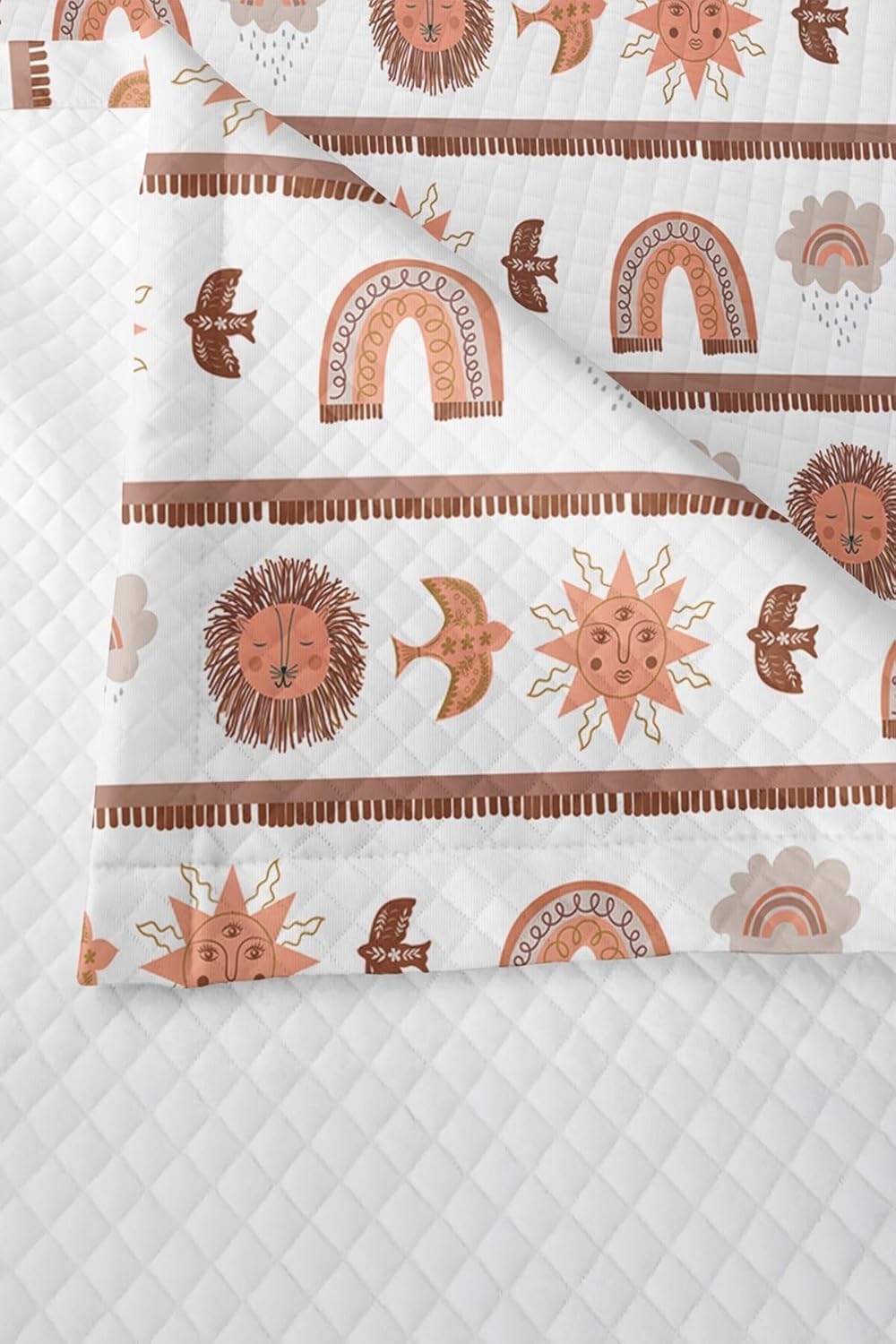 SODEF Bedding Set Twin Size Lion Sun Rainbow Bird Print 2 Piece Quilt Set for Kids, Soft Cotton Polyester Blend, Multicolor, One Size
