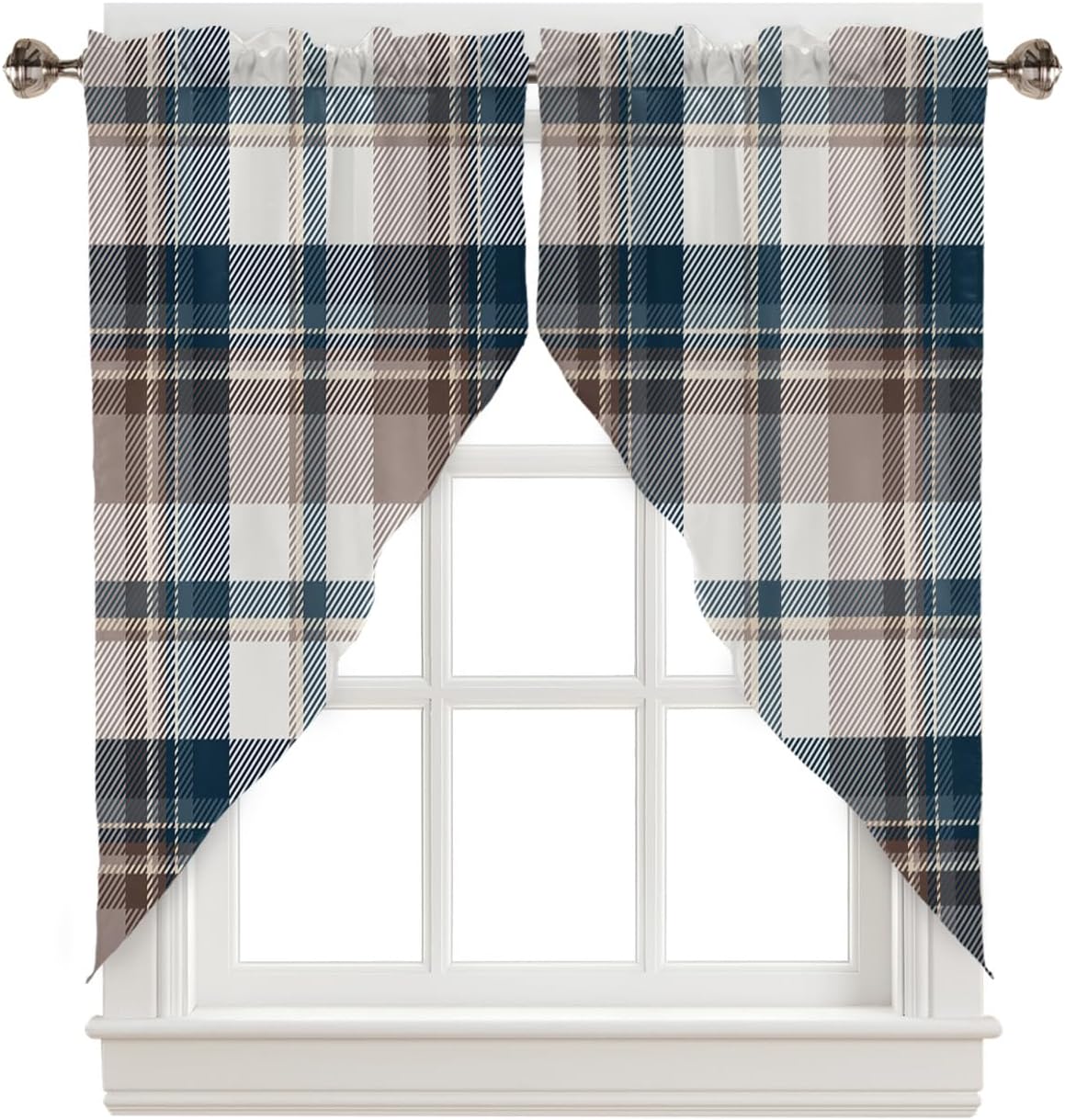 Amazon.com: Swag Curtain Valances Check Plaid Brown and Blue Swag ...