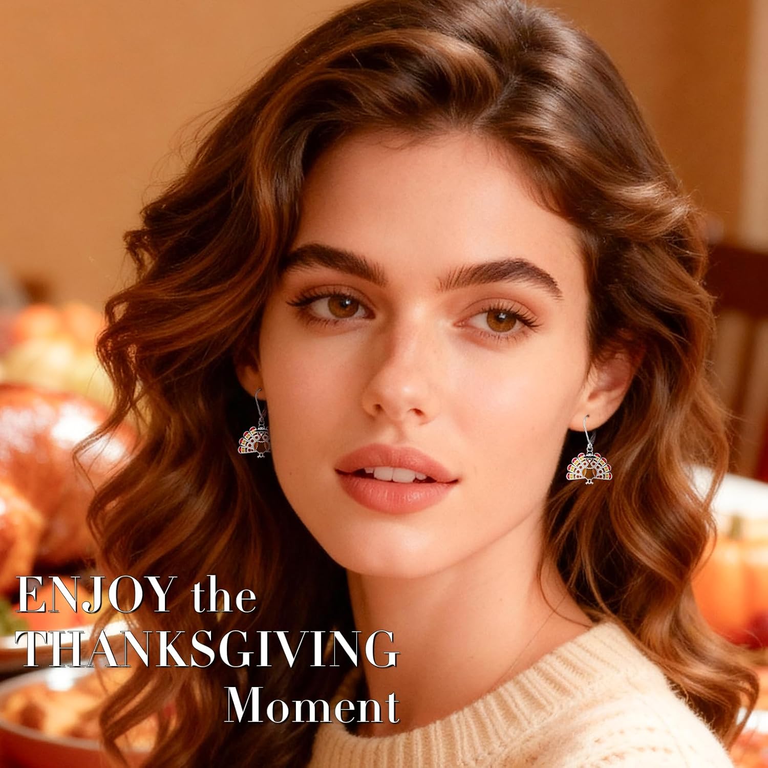 Thanksgiving Earrings Turkey Earrings for Women Sterling Silver Studs Dangling Dangle Autumn Holiday Jewely Christmas Gifts - Image 2