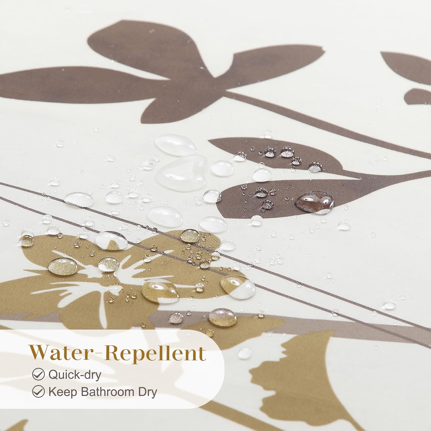 Floral Fabric Shower Curtains for Bathroom, Cream Beige Brown Tan Flower Shower Curtain, Waterproof Washable Decorative Bathroom Curtains, 72" W x 72" H