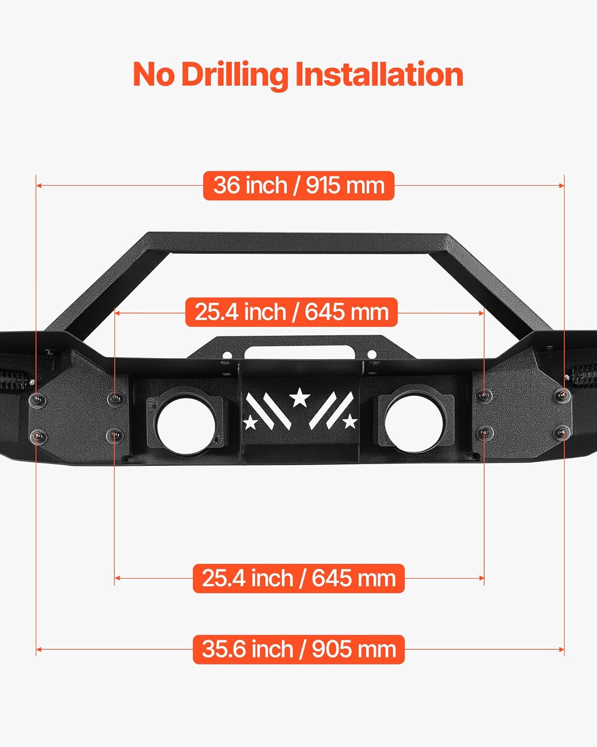 VEVOR Front Bumper Compatible with 2007-2024 Jeep Wrangler JK/JKU JL/JLU & Gladiator JT - with 2PCS LED Light Bars, Winch Plate & Fog Light Housing, Heavy-Duty Steel Front Bumper with E-Coating