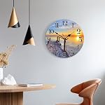 VIKMARI 14in Silent en bois Pendentif Sunset Beach Batterie Horloge murale de la batterie de l'horloge , non-cliquetant Quartz Facile à lire ronde arabe chiffres Ocean Bridge Horloge nautique décorative pour la cuisine, chambre, bureau