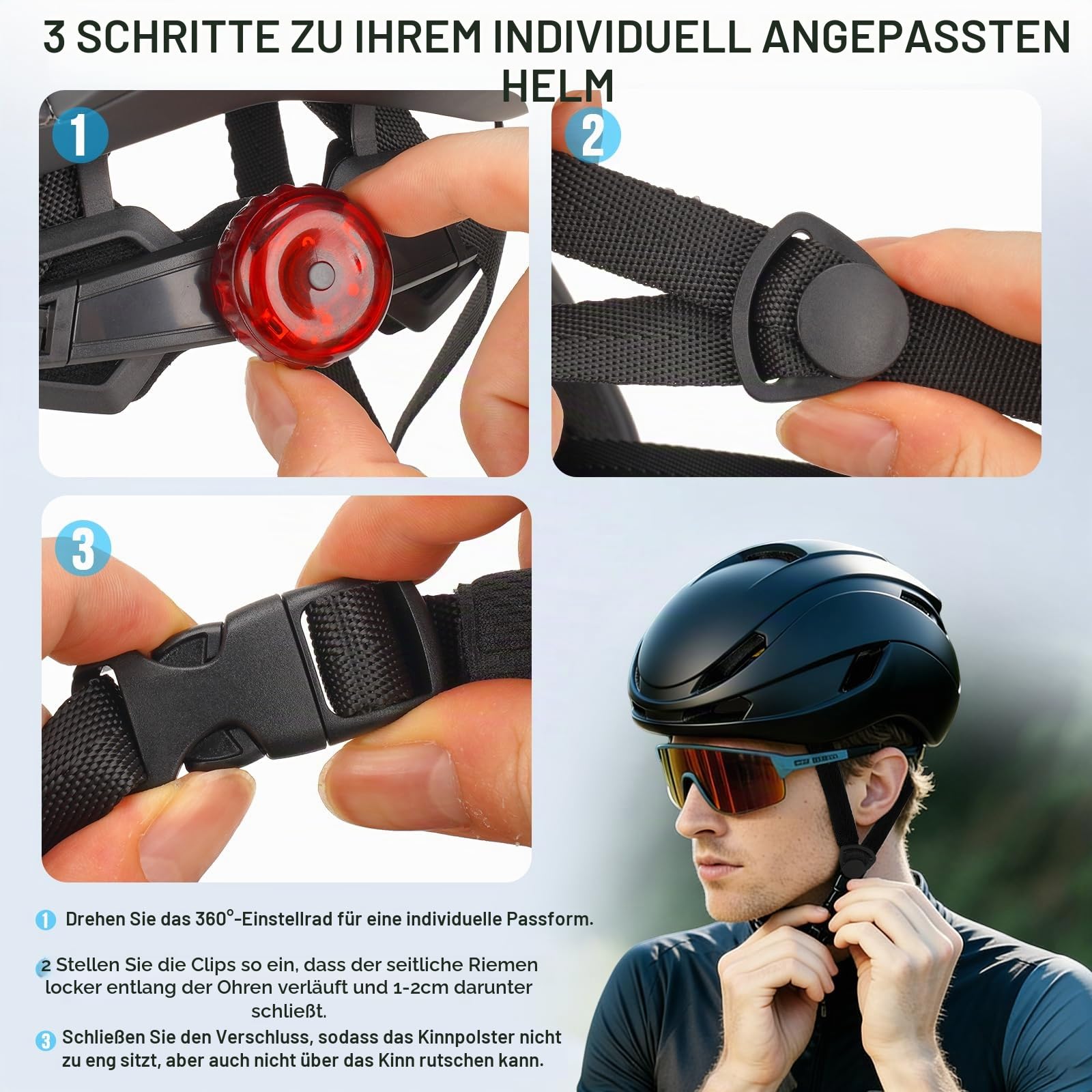Fahrradhelm Erwachsene mit Licht, Leichter Radhelm, Rennradhelm, Cityhelm Urban Verstellbarer Fahrradhelm für Damen und Herren, Fahrrad Helm mit 14 Belüftungskanäle 54-60CM