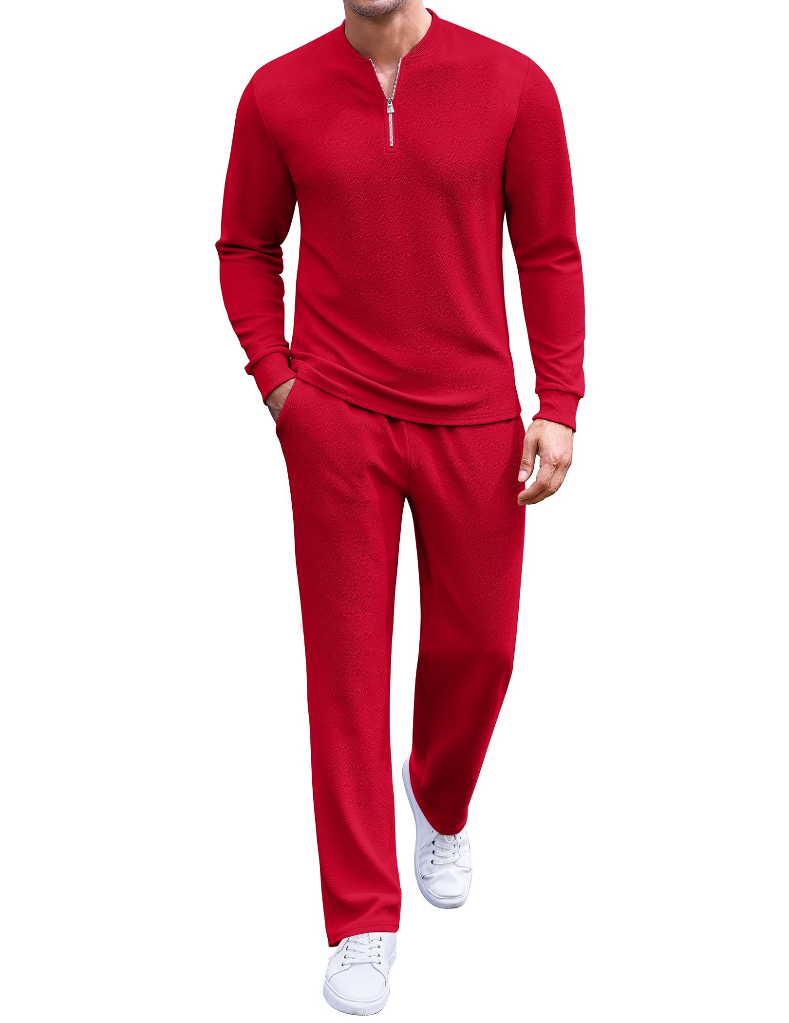 COOFANDY Men's 2 Piece Tracksuit Set Polo Athletic Sweatsuit Quarter Zip Jogging Long Sleeve Casual Sports Outfits