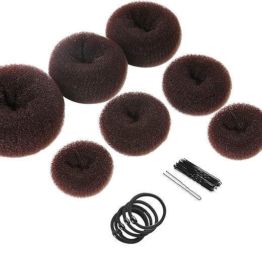 Teenitor 7-Piece Donut Bun Maker Set Dark Brown