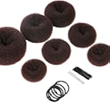 Donut Hair Bun Maker Set - 7 Rings (1 Extra-Large, 2 Large, 2 Medium, 2 Small), 5 Elastic Bands, 20 Hair Pins, Dark Brown