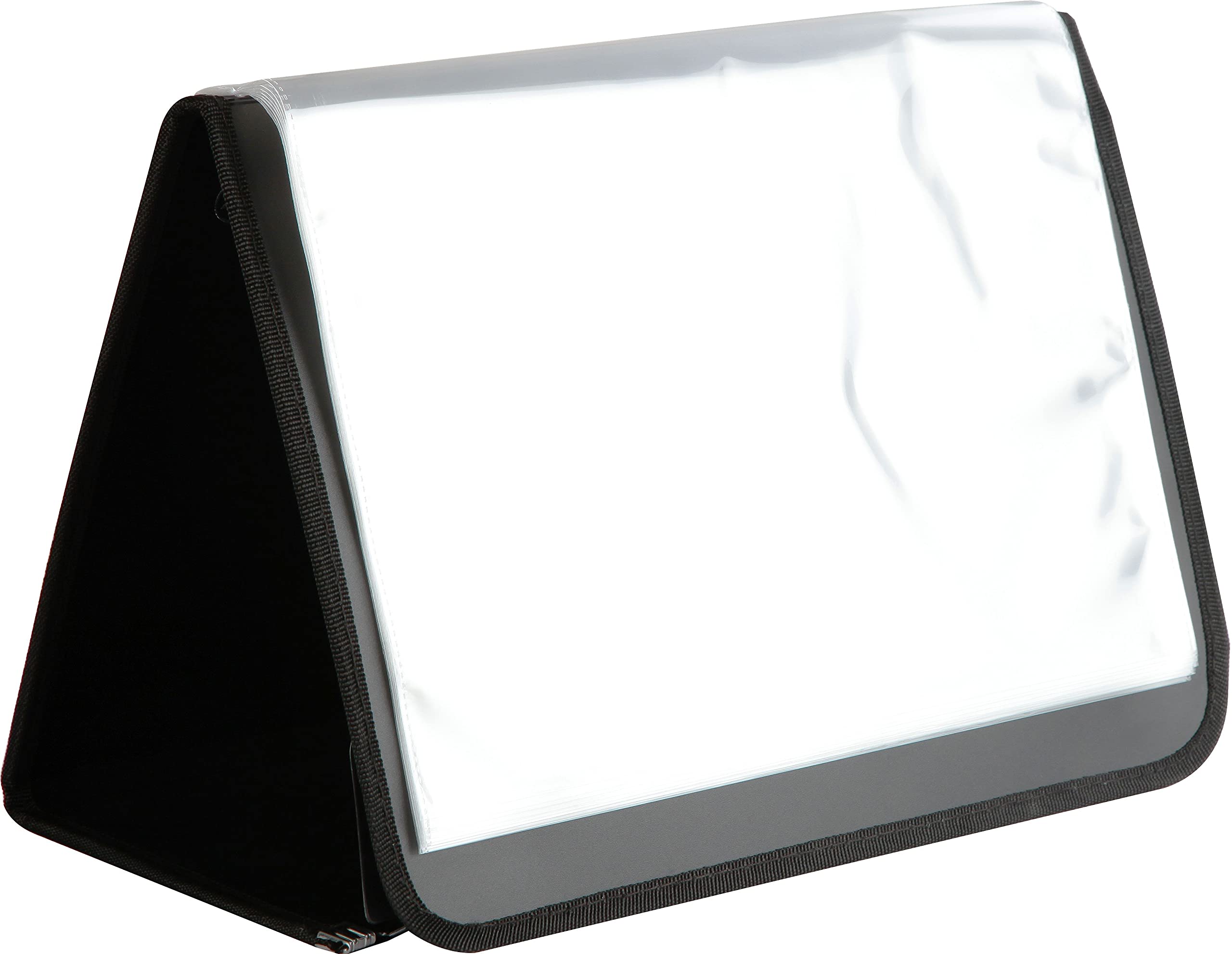 Wolrdone Horizontal Easel Display Book Folder for Document, 1.2mm Virgin PP Material with 20 Bound Flip-N-Tell Plastic Binder Sleeves, Ultra Clear Inner, Project Folder, Size A4, Black, Set of 1