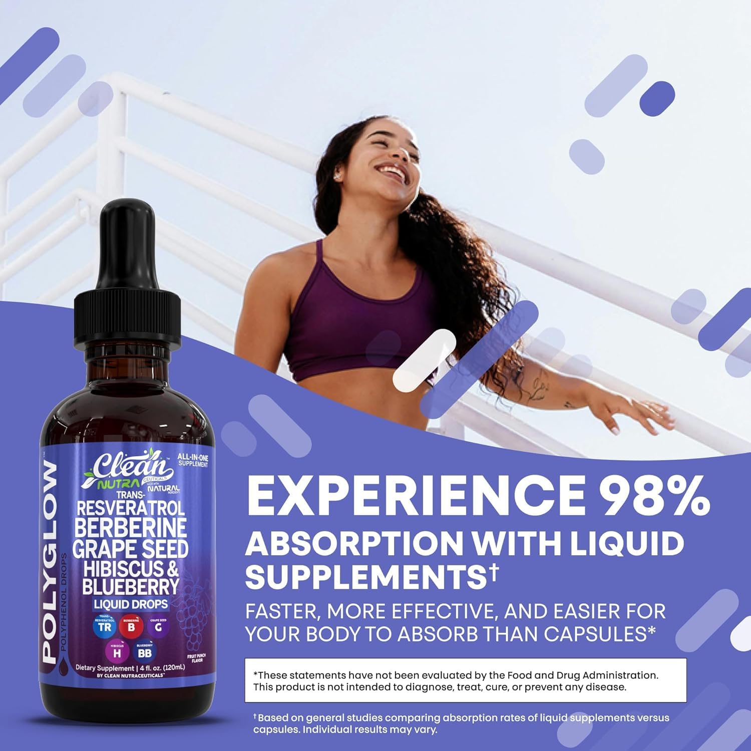 Clean Nutra Trans-Resveratrol Berberine Liquid Drops with Grape Seed Extract, Vitamin C, Quercetin, Hibiscus & Blueberry - All-in-One Polyphenol Antioxidant Supplement for Heart Health, 4 fl oz, Vegan — Amazon image 7
